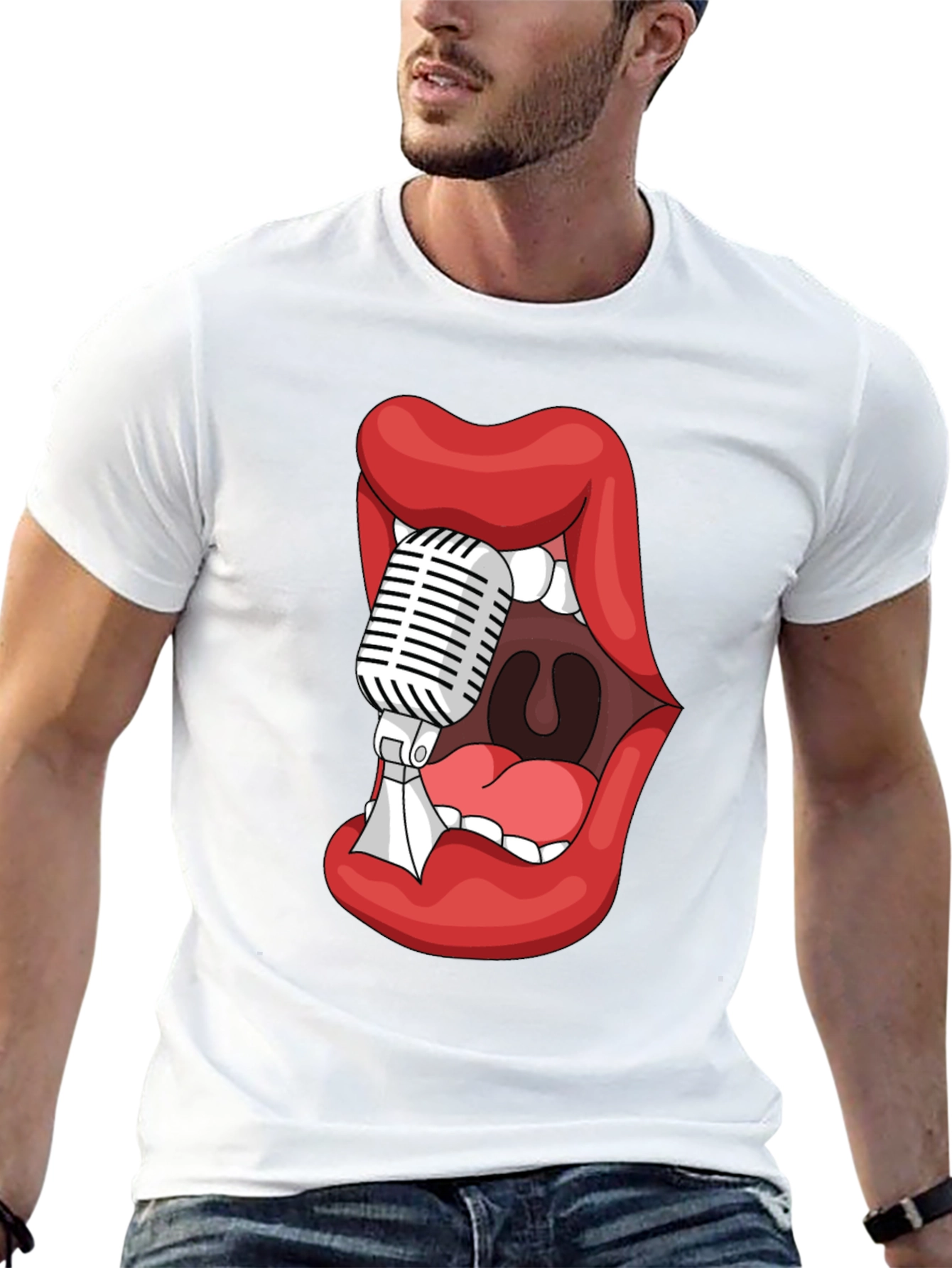 Graphic Tee - Lips Microphone Black Cotton Blend