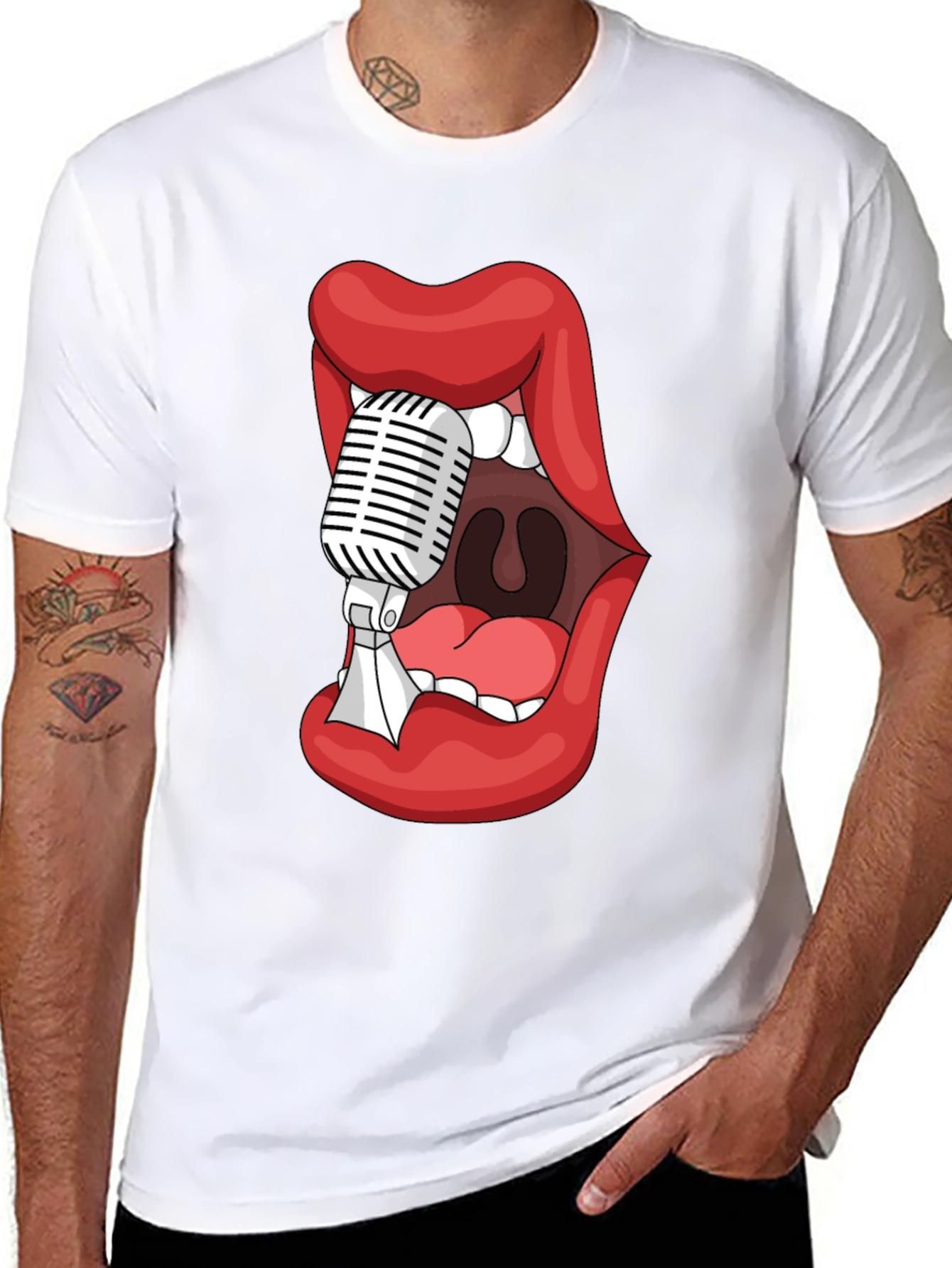Graphic Tee - Lips Microphone Black Cotton Blend