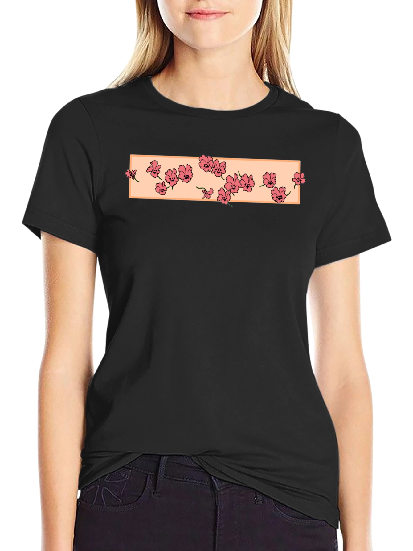 Floral Box Print Black T-Shirt