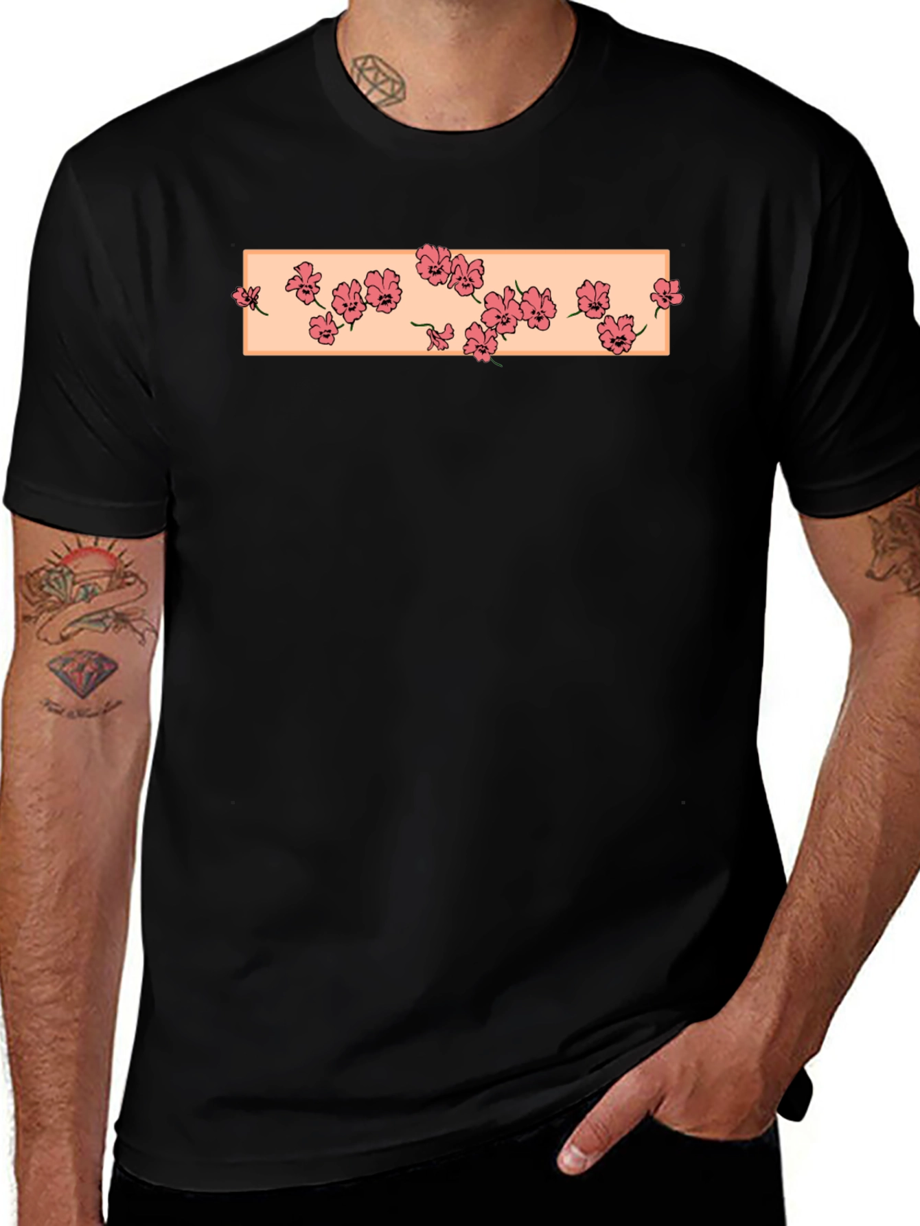 Floral Box Print Black T-Shirt