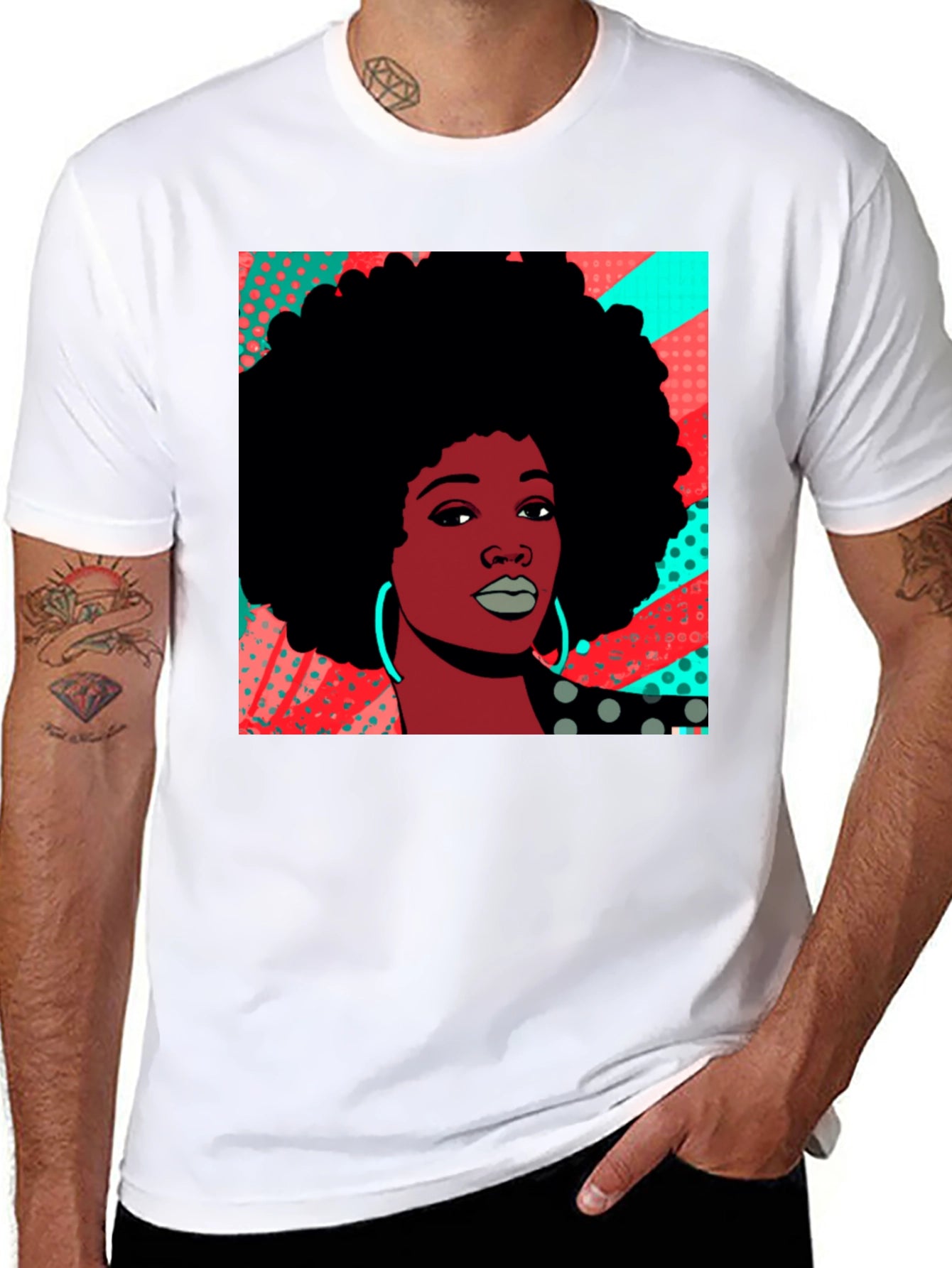 Afro Woman Graphic Tee - Pop Art Black Shirt