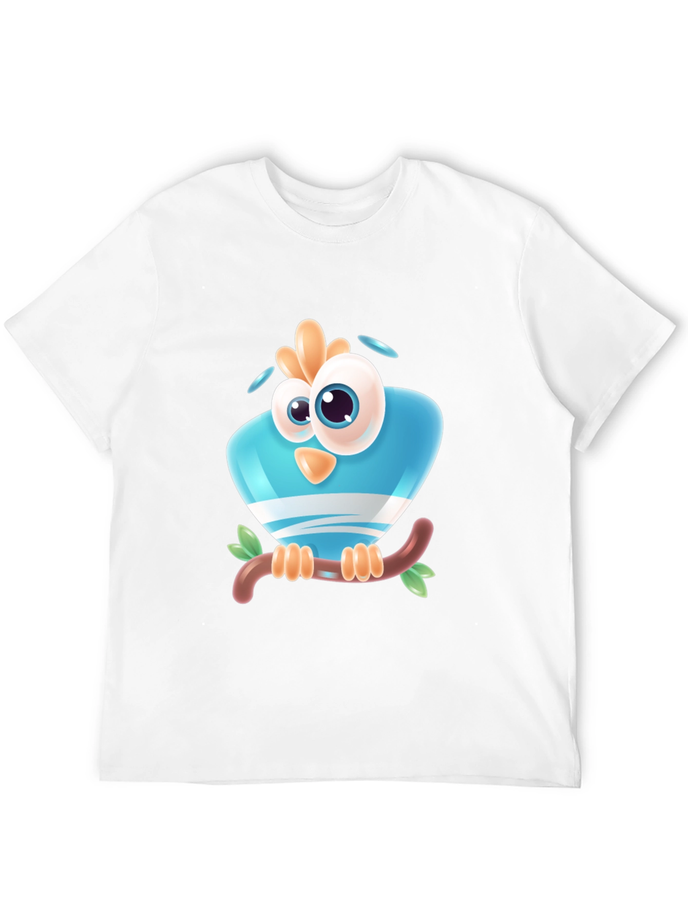 Cartoon Bird on Branch Black T-Shirt