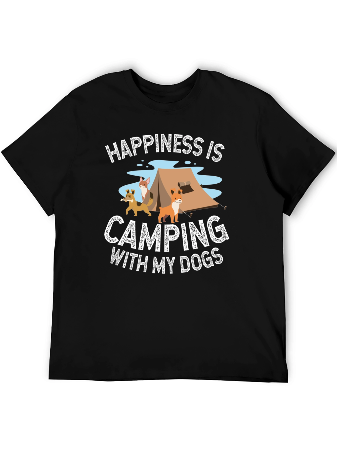 Happiness Camping with My Dogs Black T-Shirt
