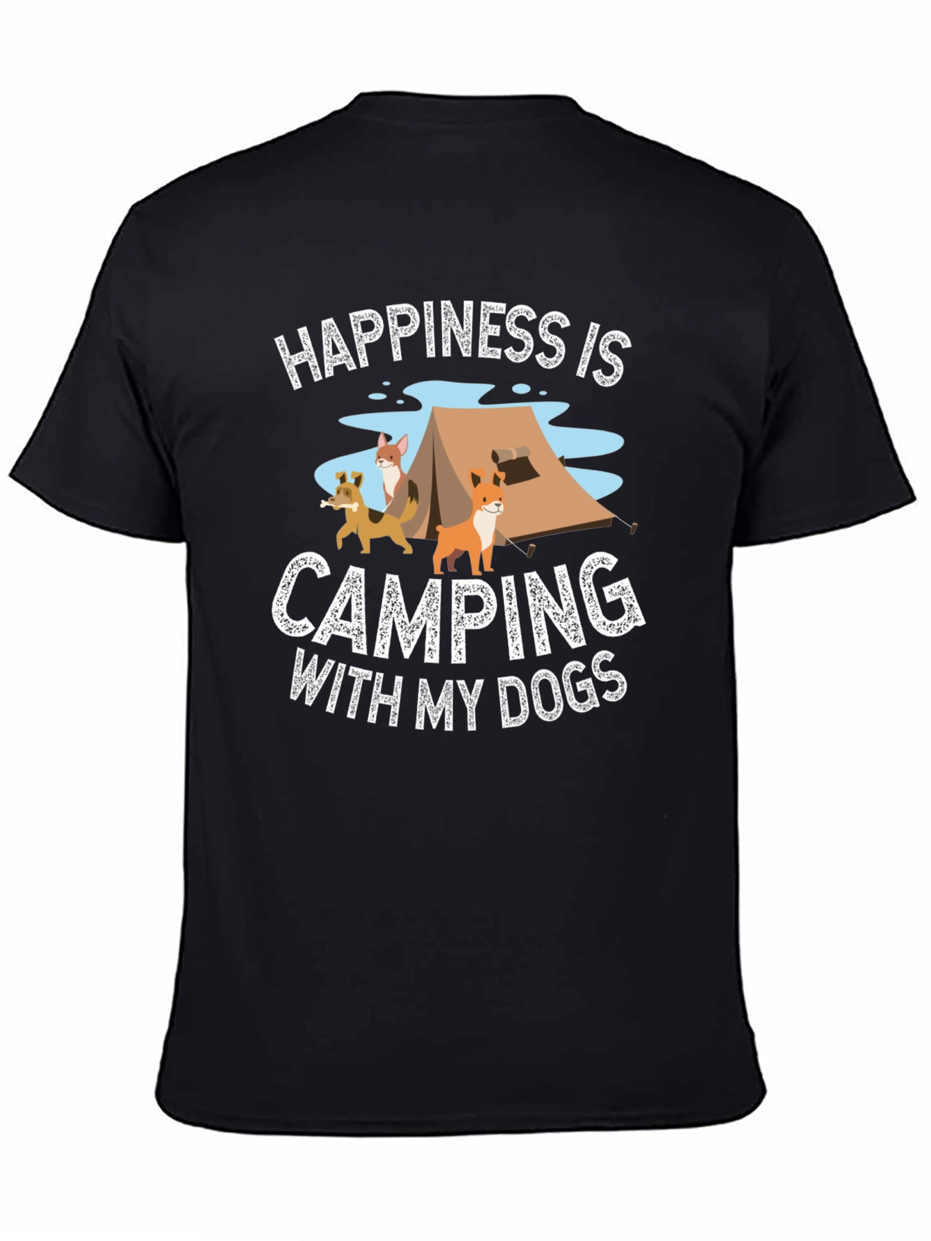 Happiness Camping with My Dogs Black T-Shirt