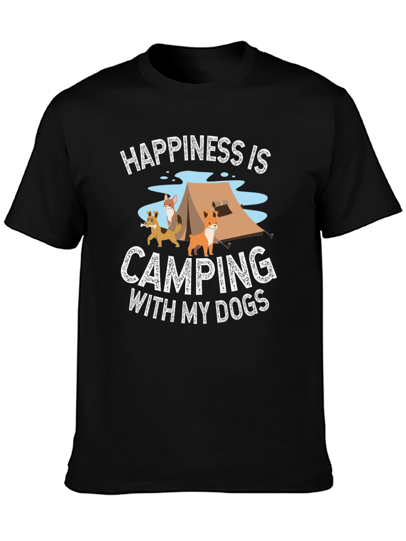 Happiness Camping with My Dogs Black T-Shirt
