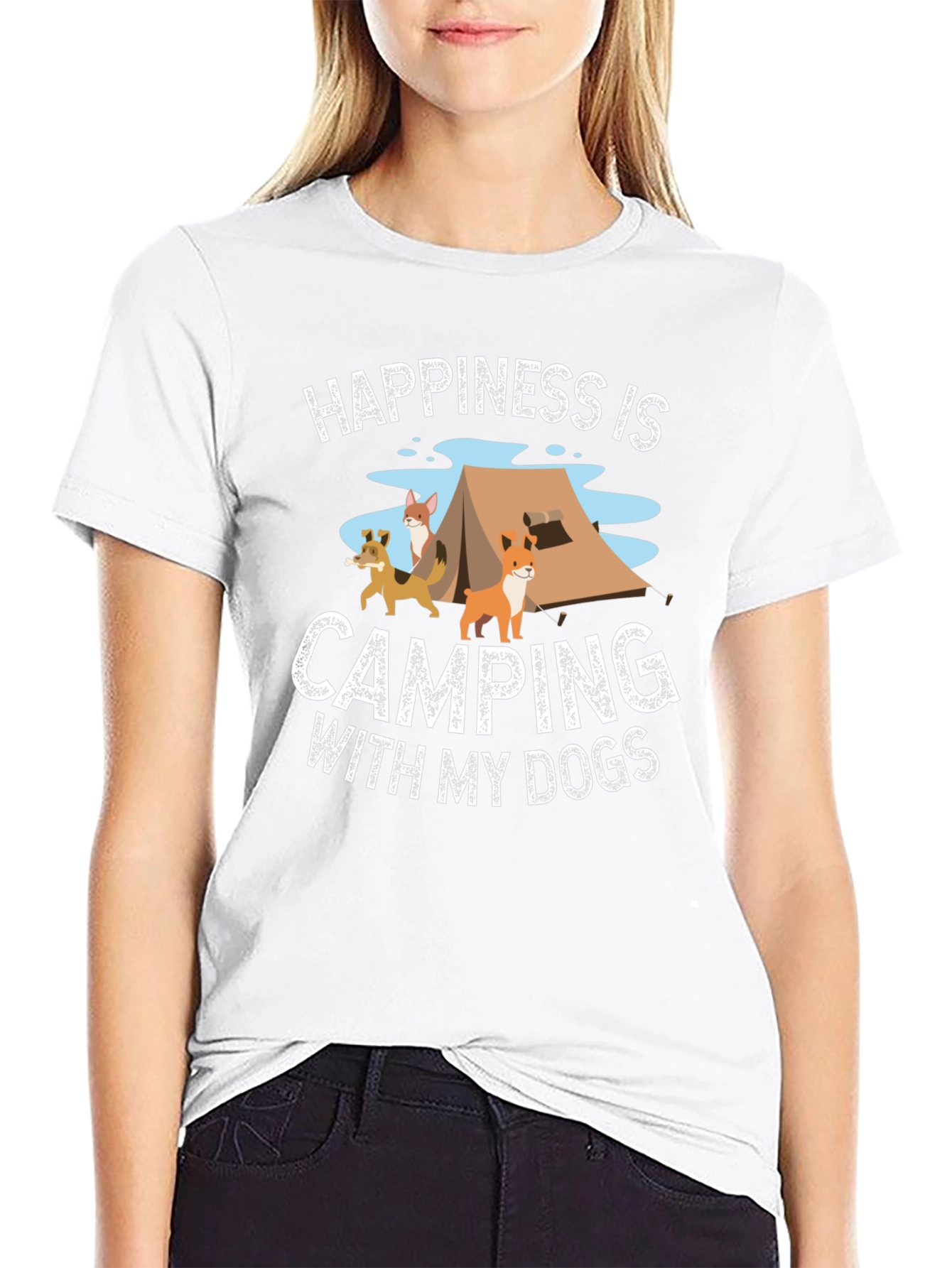 Happiness Camping with My Dogs Black T-Shirt