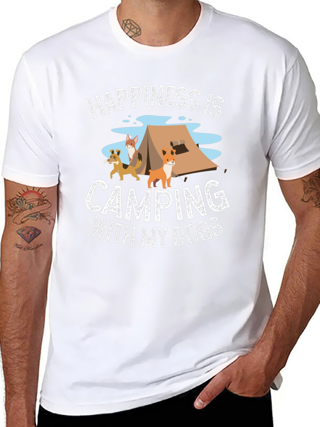 Happiness Camping with My Dogs Black T-Shirt