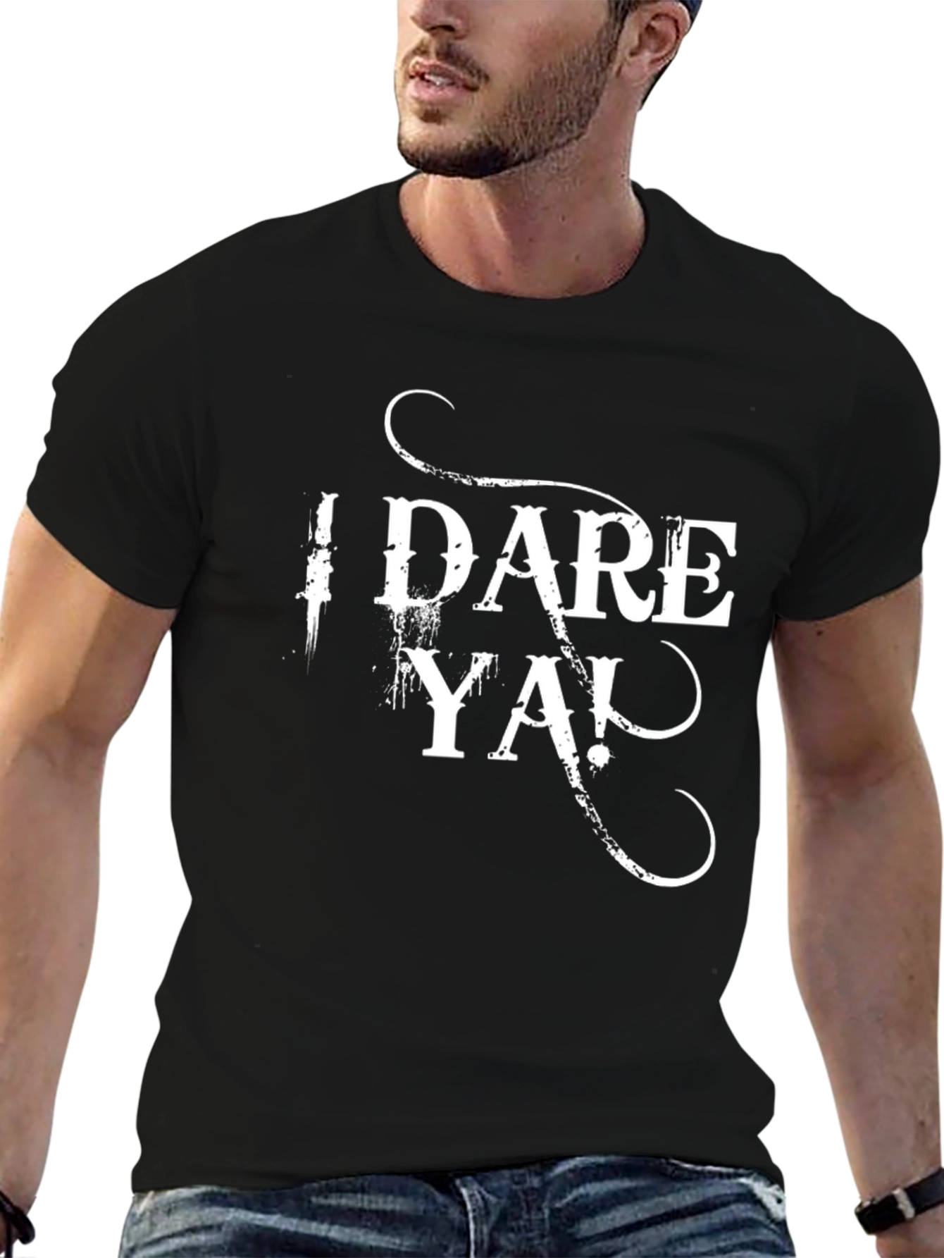 I Dare Ya! Graphic Print Black T-Shirt