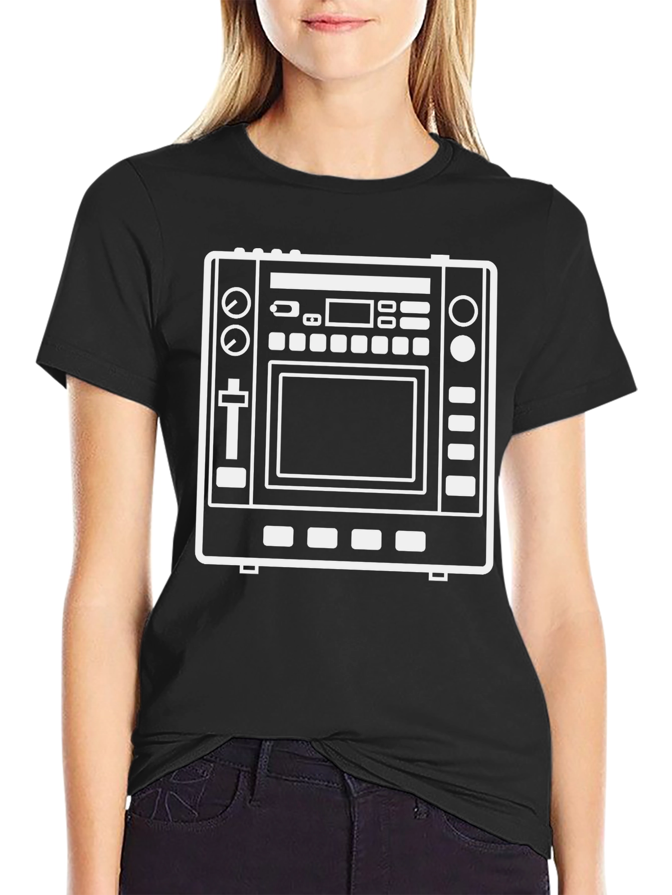 Black Tee with White Music Mixer Graphic