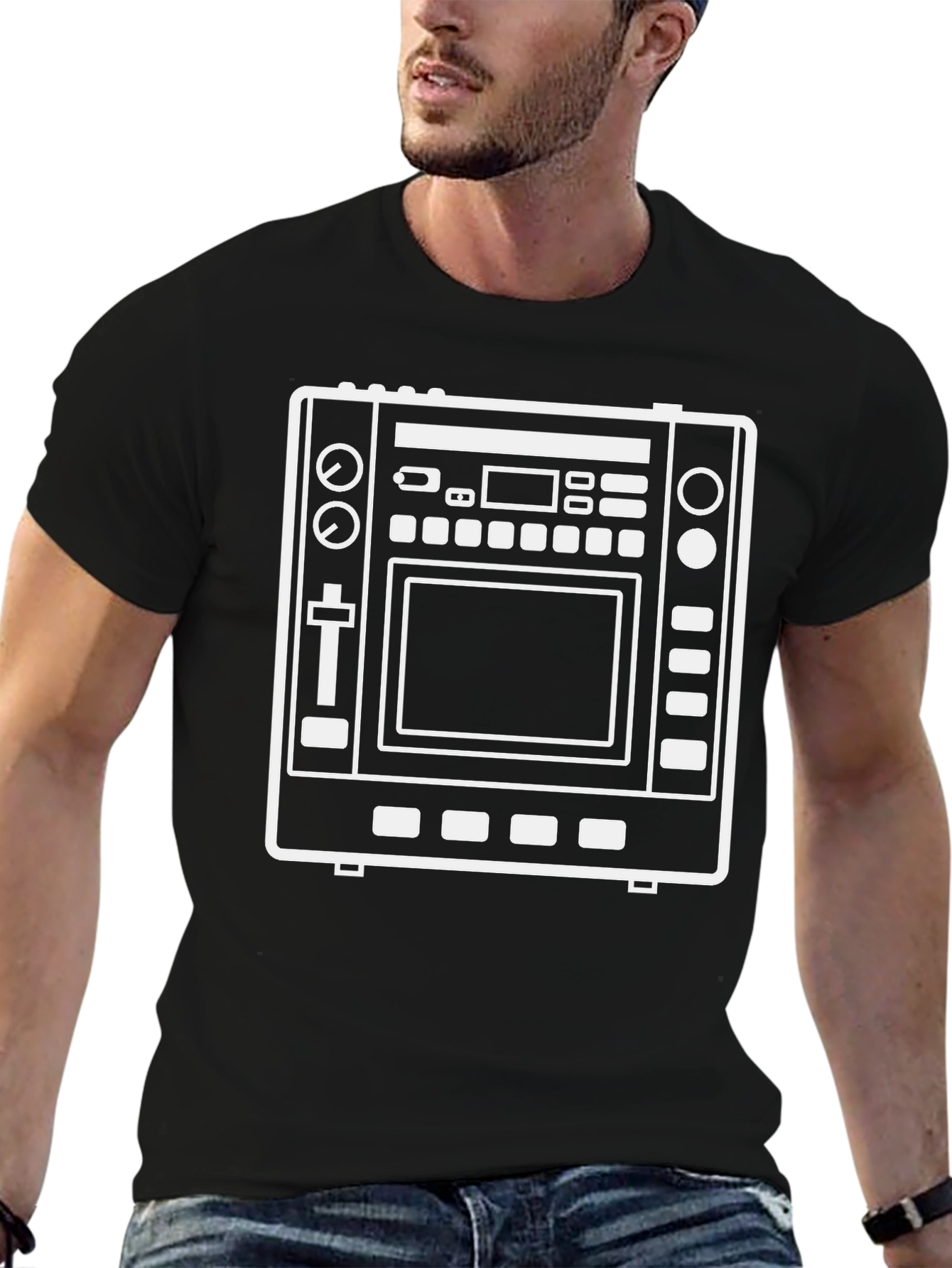 Black Tee with White Music Mixer Graphic