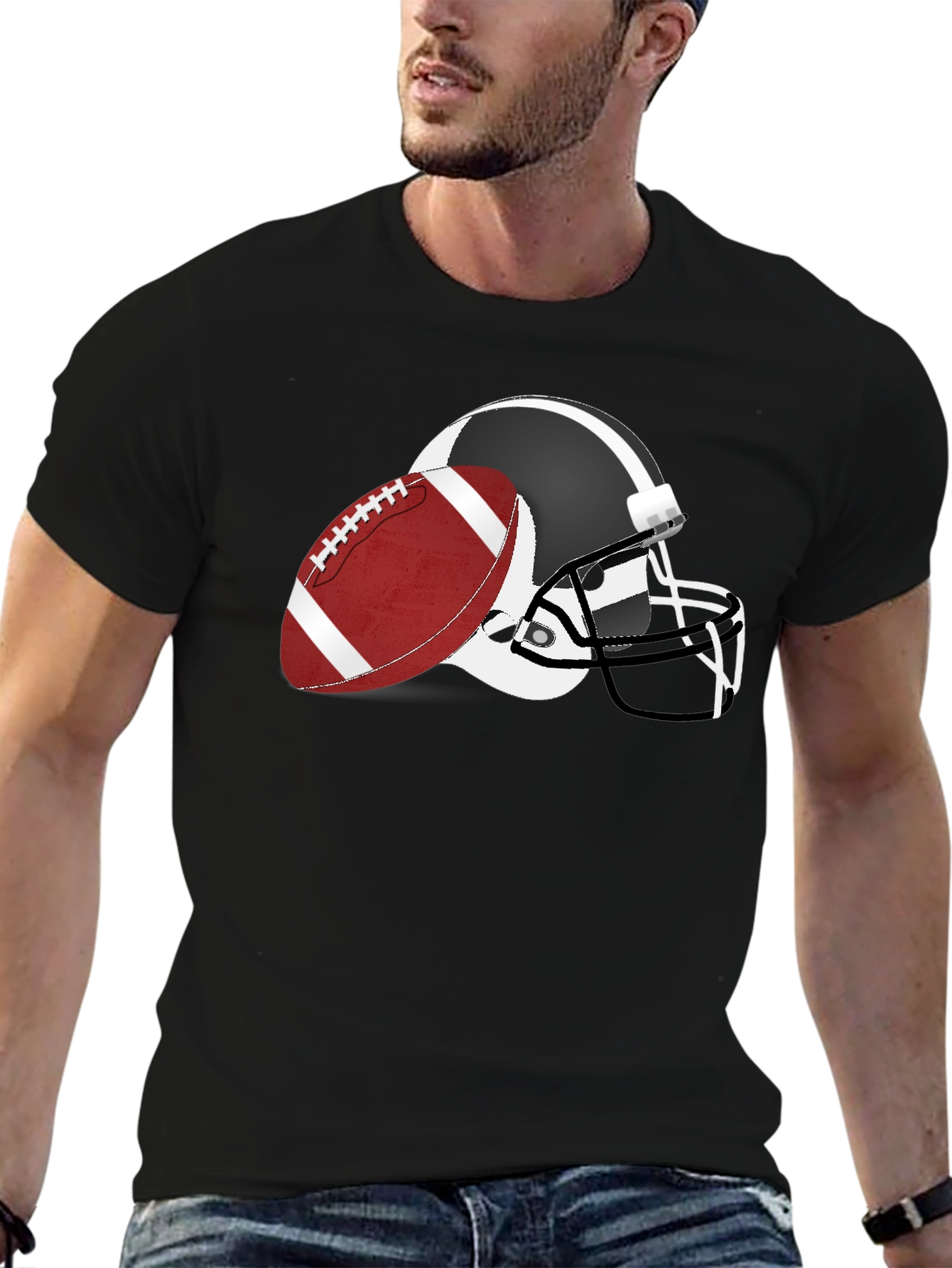 Football Helmet & Ball Graphic Tee - Black