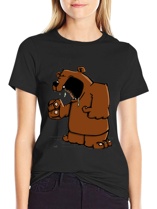 Angry Cartoon Bear Graphic Black T-Shirt