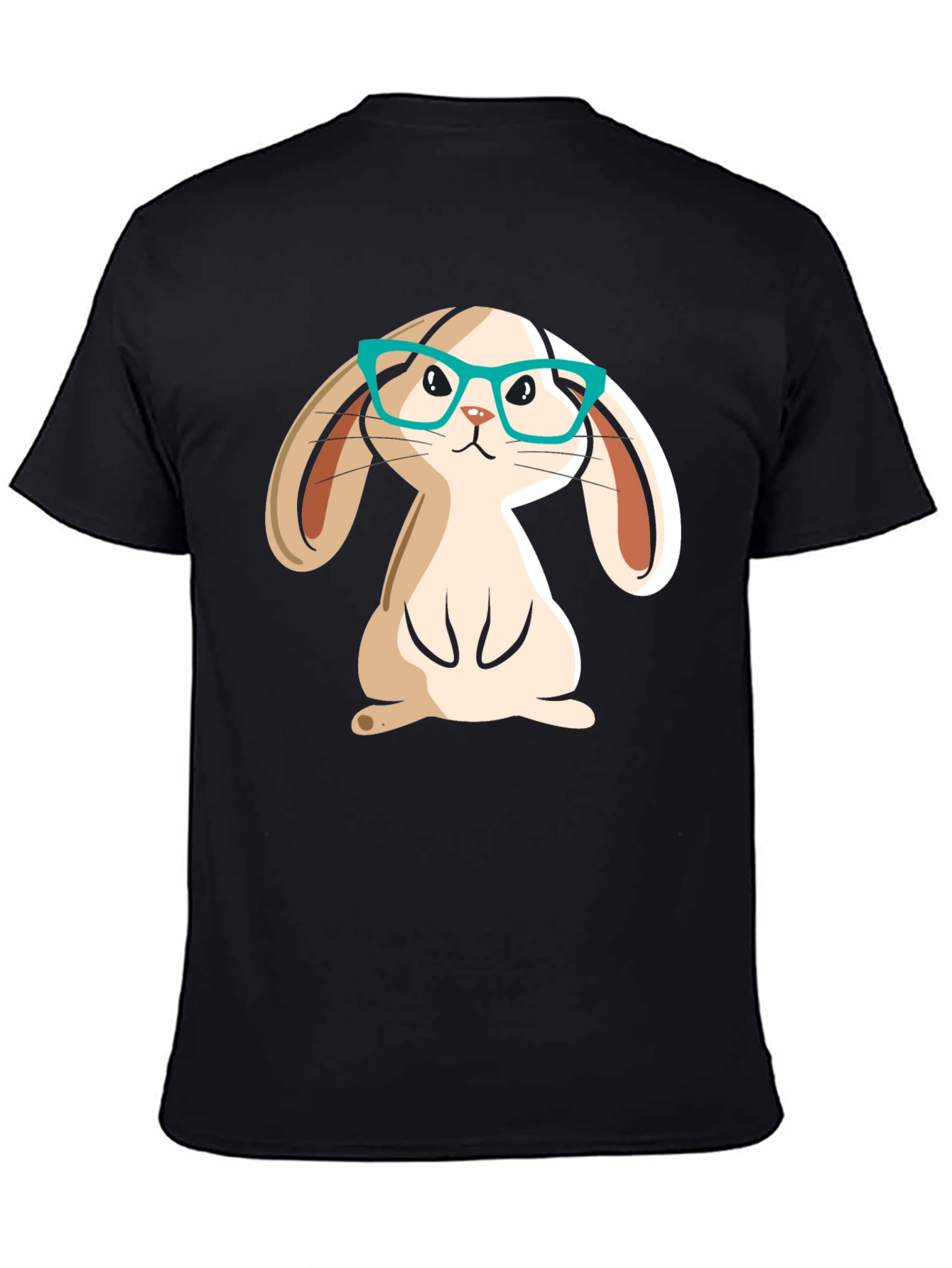 Cute Bunny in Glasses Black Graphic T-Shirt