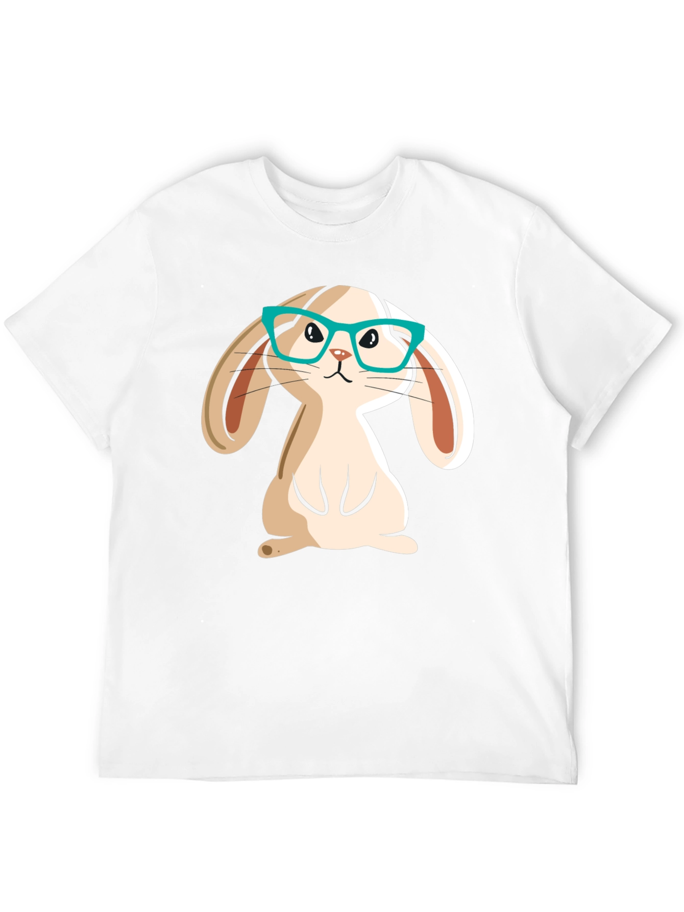 Cute Bunny in Glasses Black Graphic T-Shirt