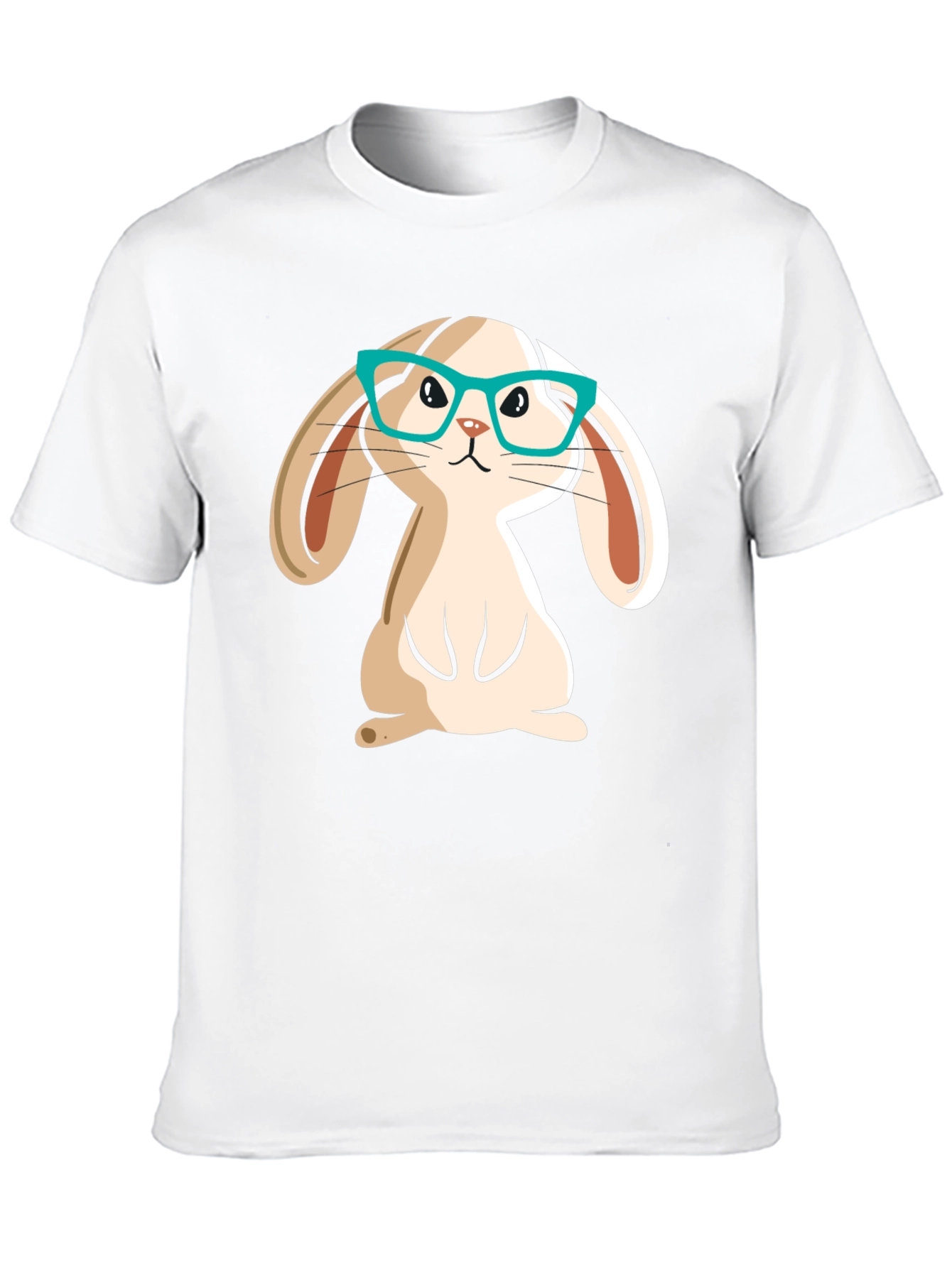 Cute Bunny in Glasses Black Graphic T-Shirt