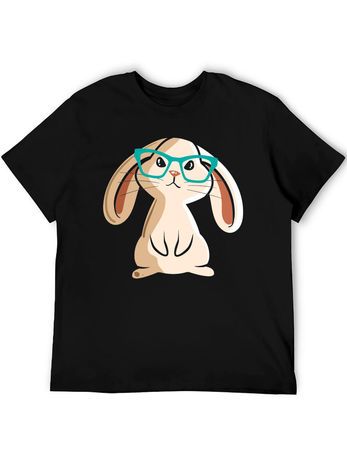 Cute Bunny in Glasses Black Graphic T-Shirt