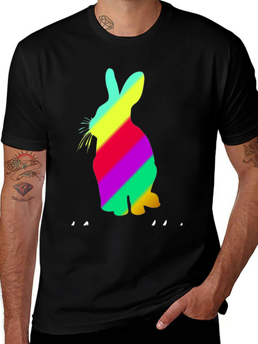 Colorful Rabbit Graphic Tee - Black Unisex T-Shirt