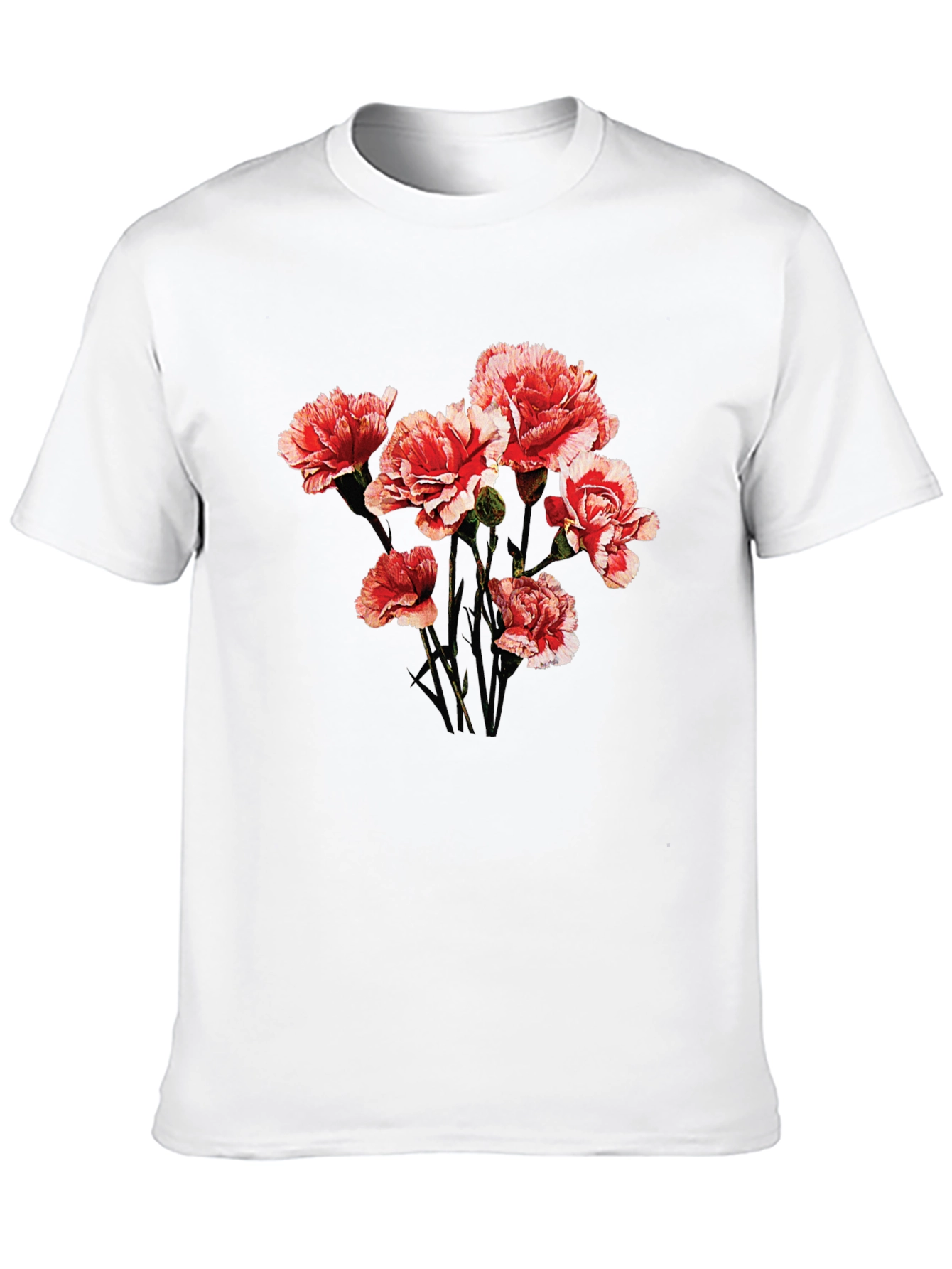 Floral Graphic Tee - Carnation Design Black Cotton