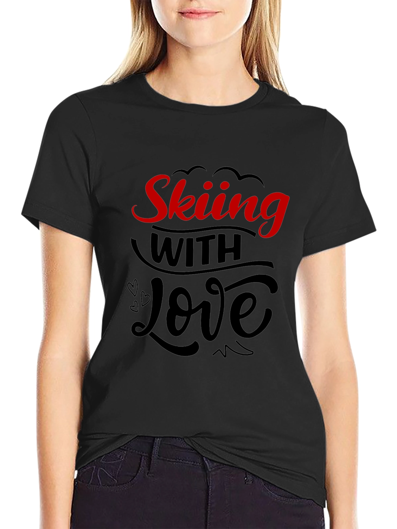 Skiing With Love Black Graphic Tee