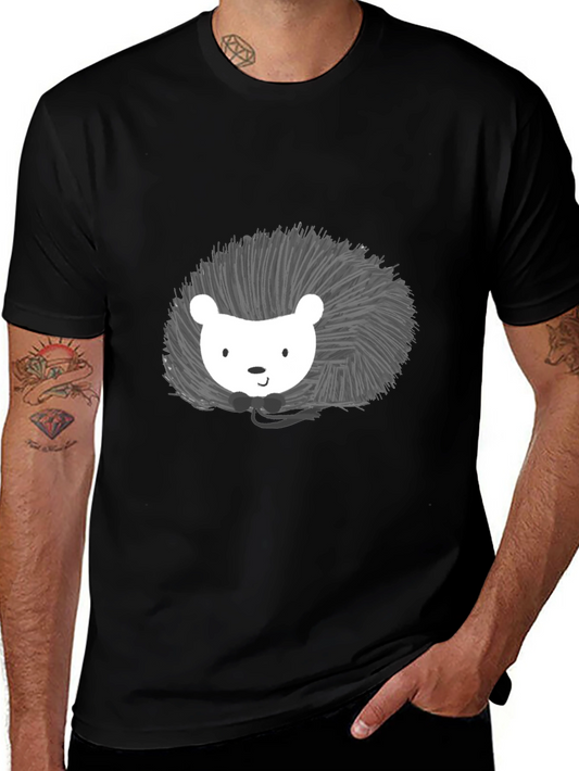 Cute Hedgehog Graphic Print Black T-Shirt