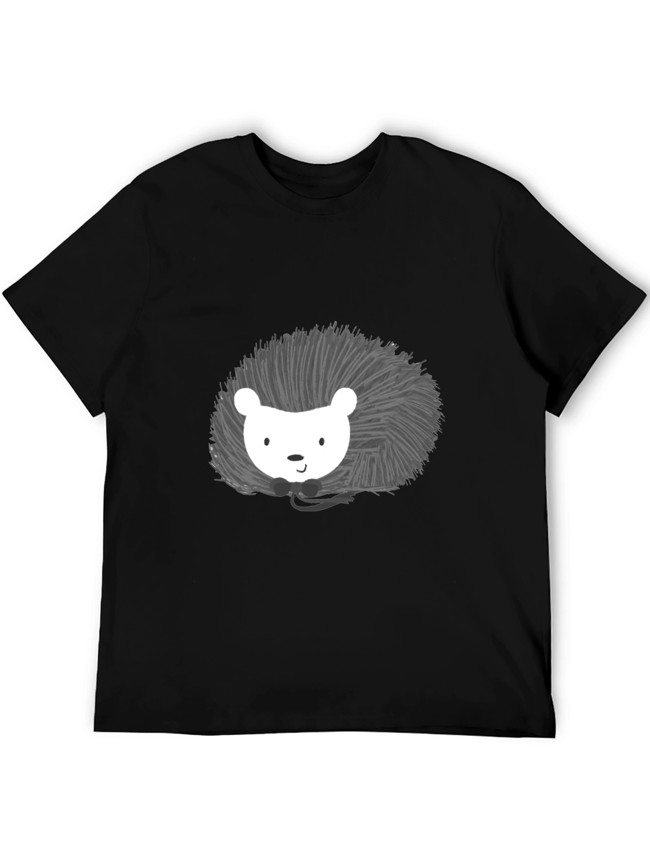 Cute Hedgehog Graphic Print Black T-Shirt