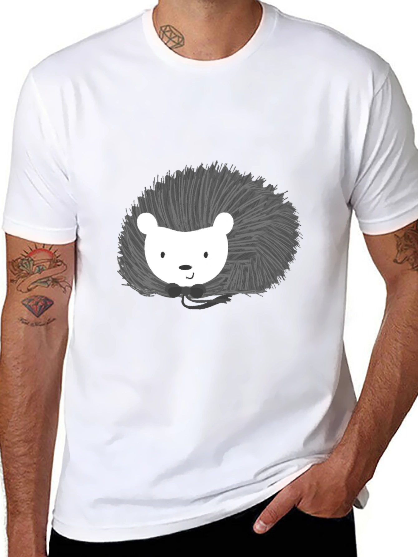 Cute Hedgehog Graphic Print Black T-Shirt