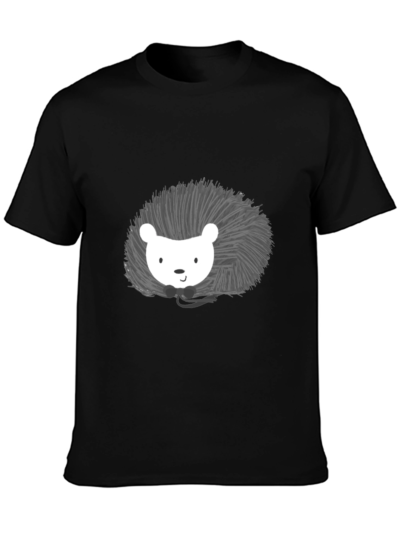Cute Hedgehog Graphic Print Black T-Shirt