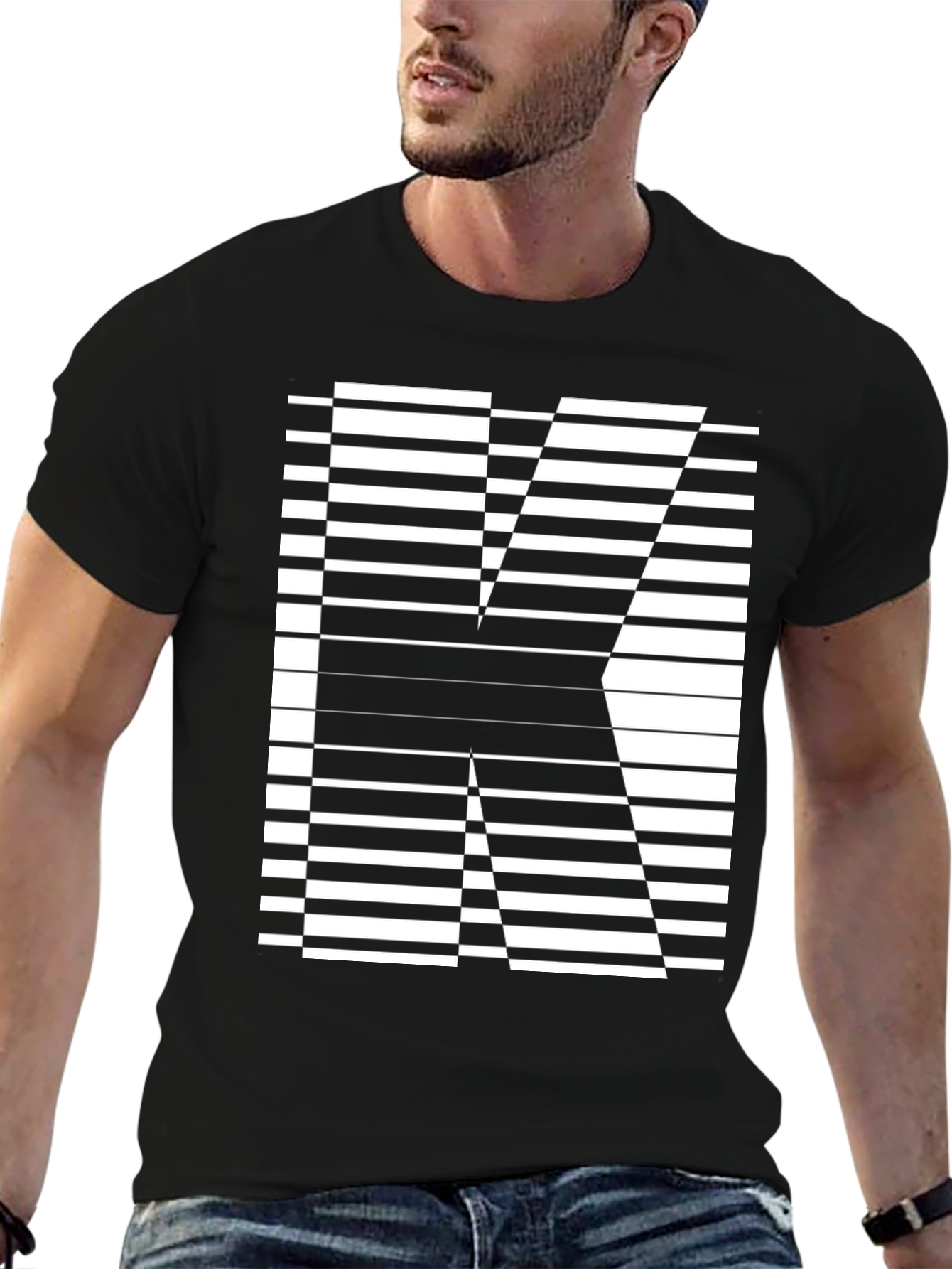 Stripped Letter K Graphic Tee - Modern Style