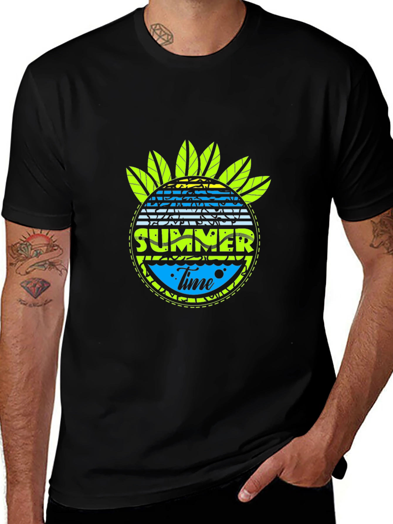 Summer Time Graphic Black T-Shirt