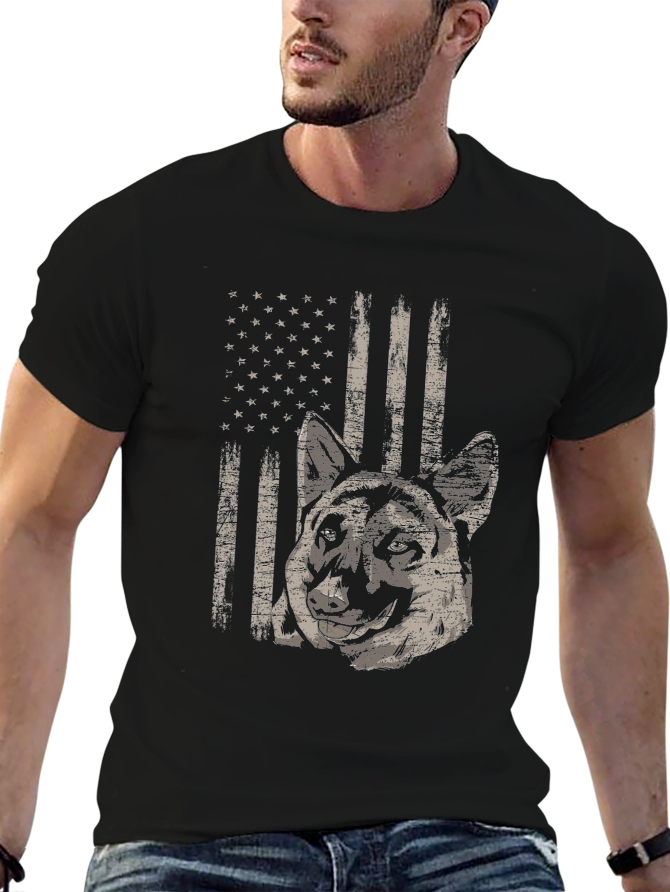 Distressed American Flag Dog Graphic Tee