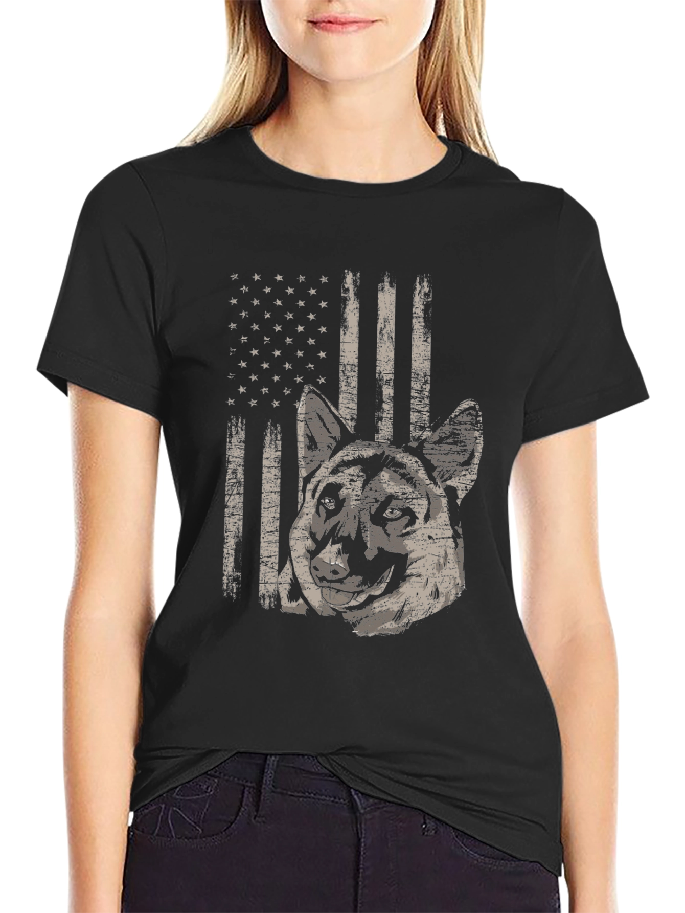 Distressed American Flag Dog Graphic Tee