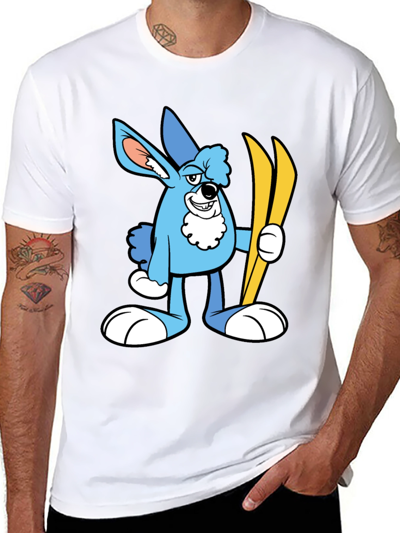 Cartoon Ski Bunny Black T-Shirt
