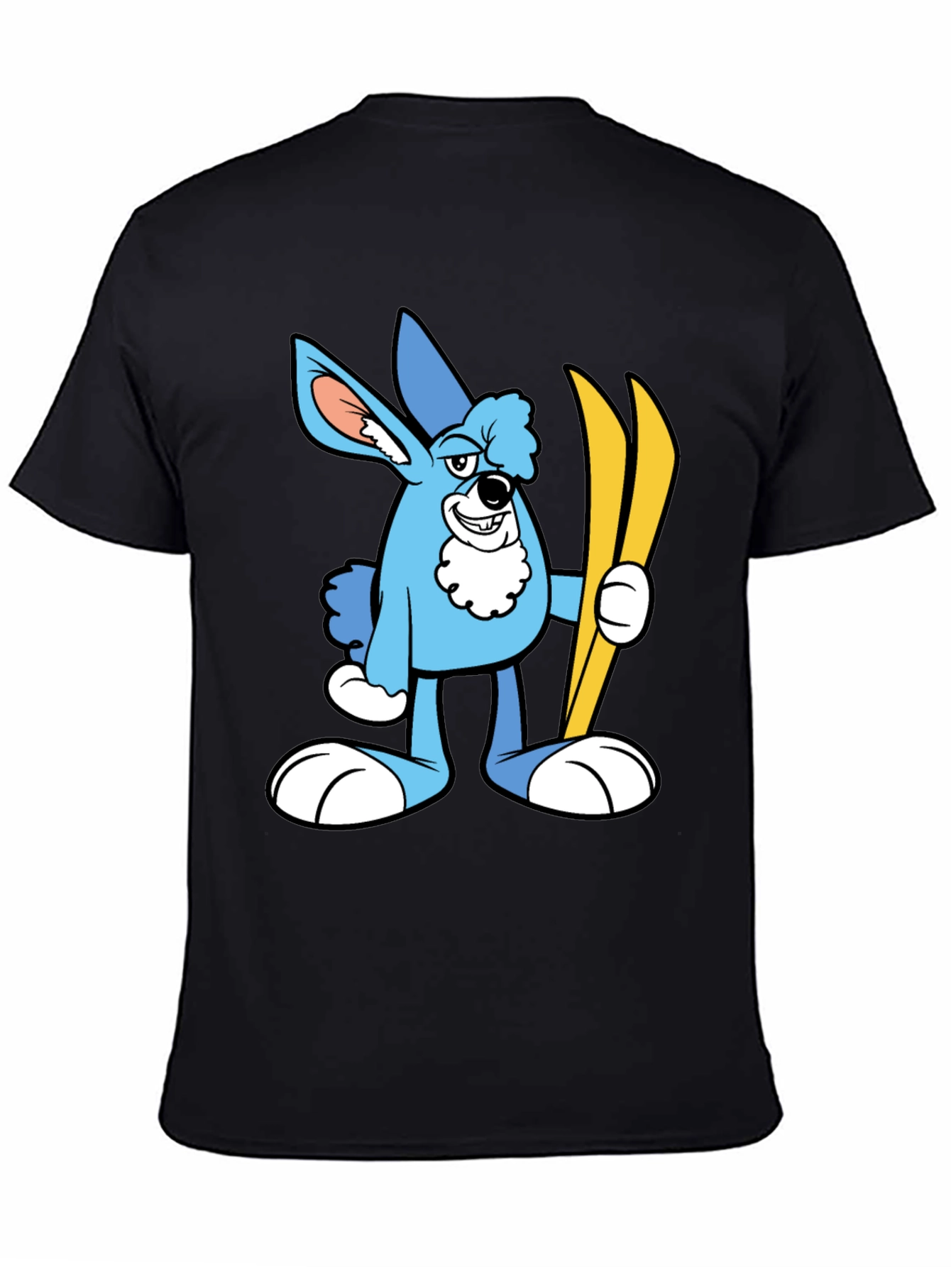 Cartoon Ski Bunny Black T-Shirt