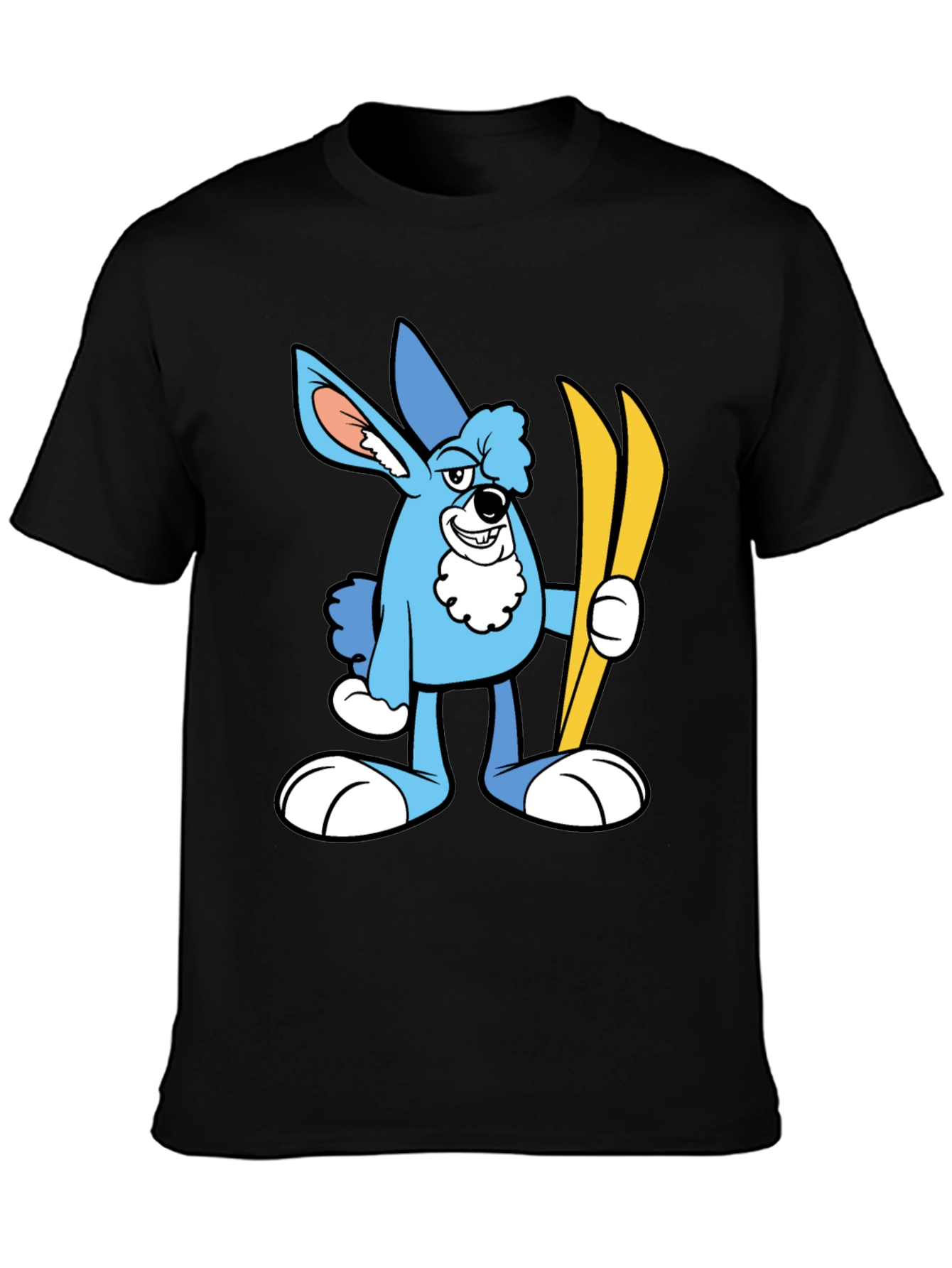 Cartoon Ski Bunny Black T-Shirt
