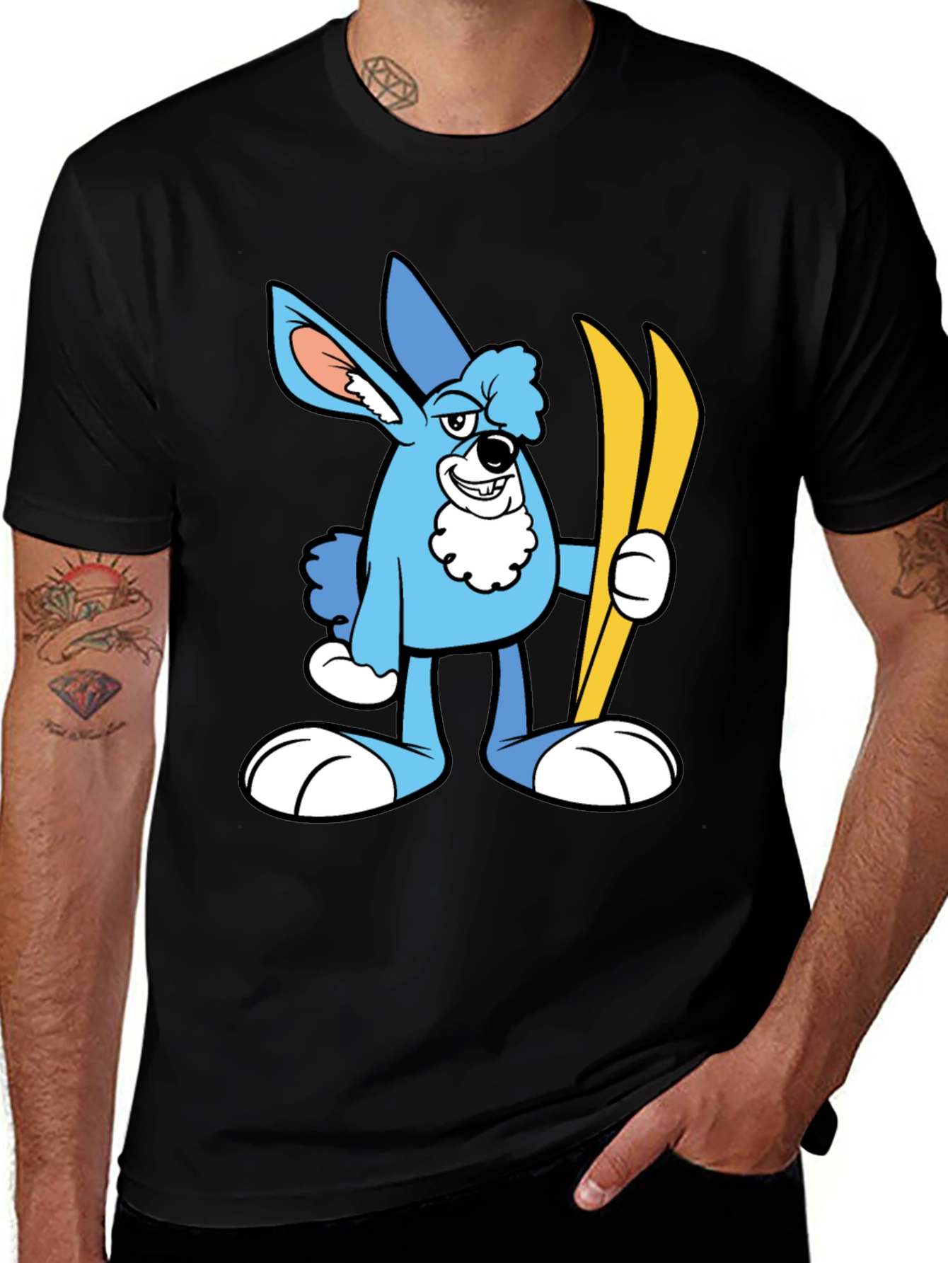 Cartoon Ski Bunny Black T-Shirt