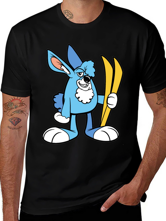 Cartoon Ski Bunny Black T-Shirt