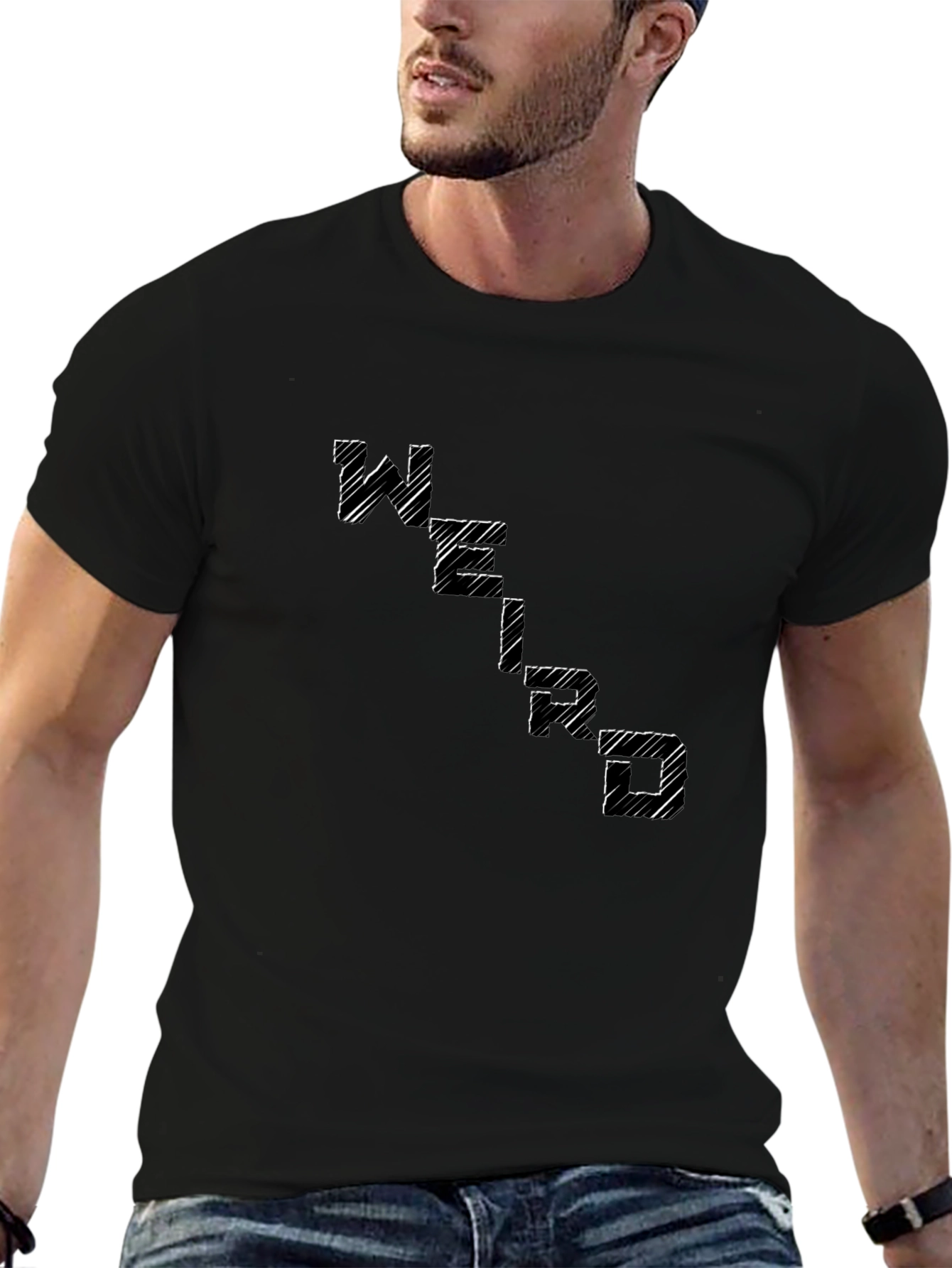 Abstract Scribble Letter Print Black T-Shirt