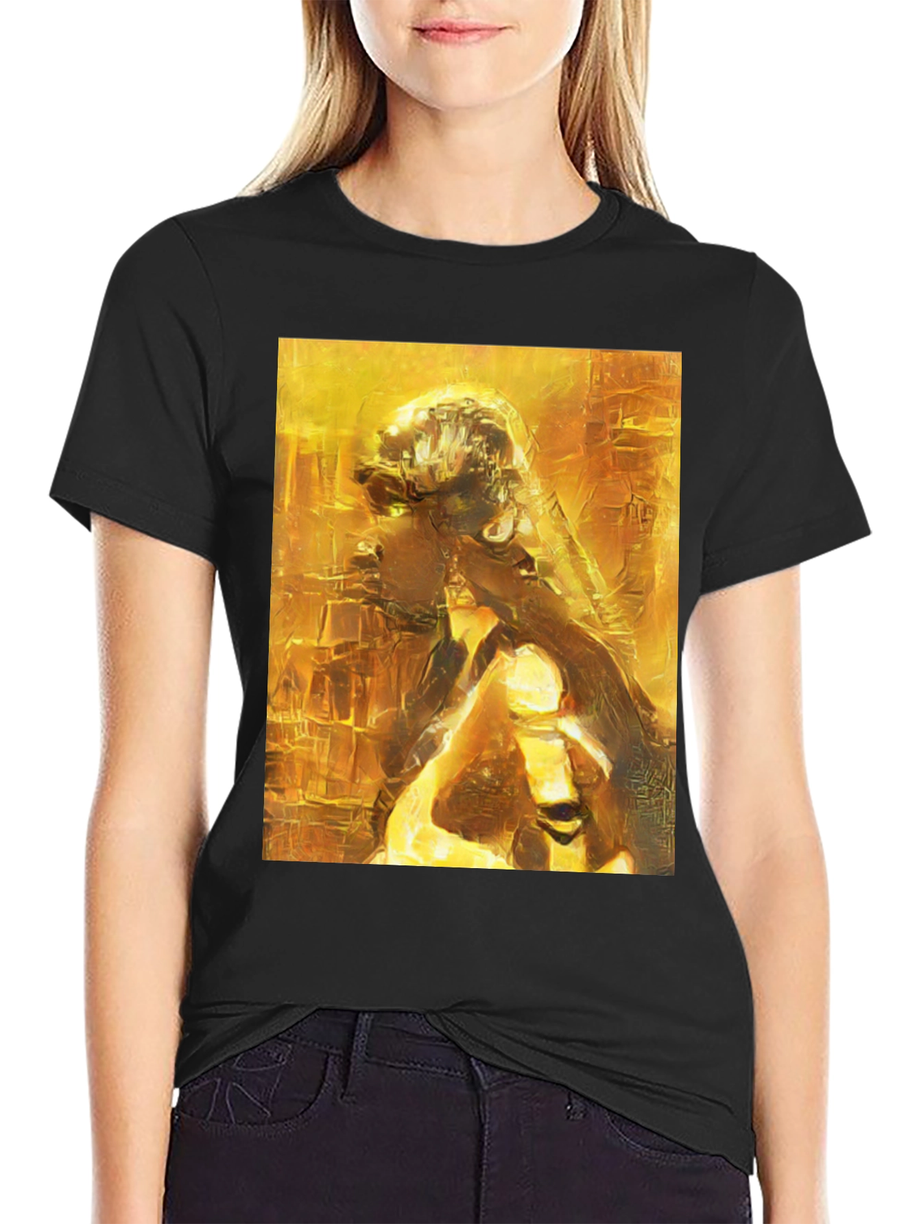 Golden Abstract Art Black T-Shirt