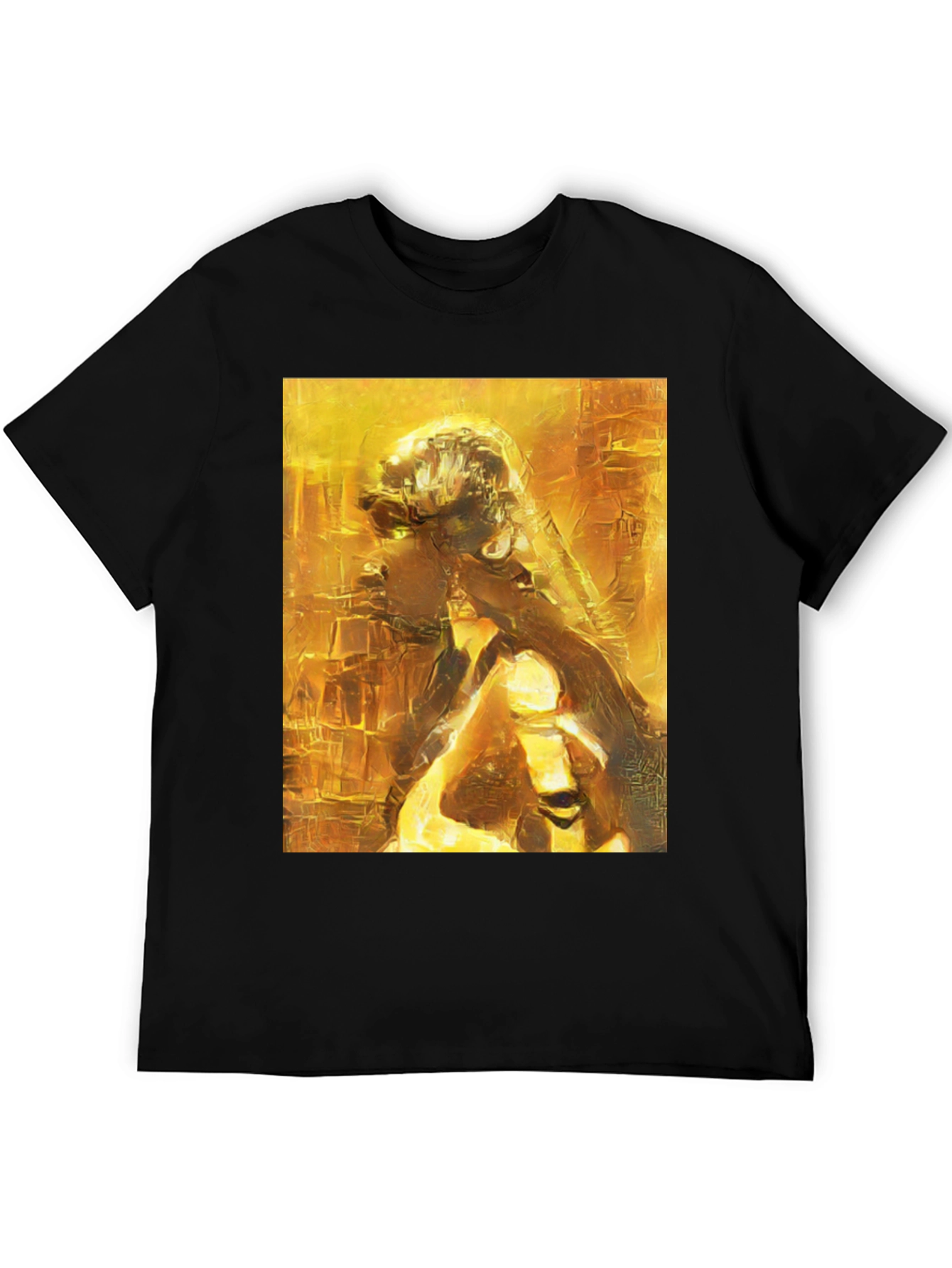 Golden Abstract Art Black T-Shirt