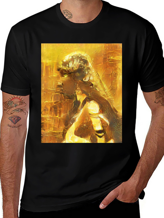 Golden Abstract Art Black T-Shirt