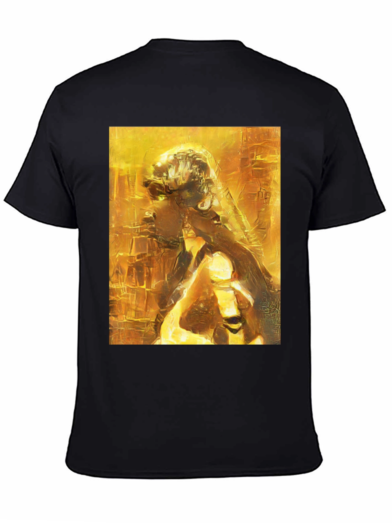 Golden Abstract Art Black T-Shirt