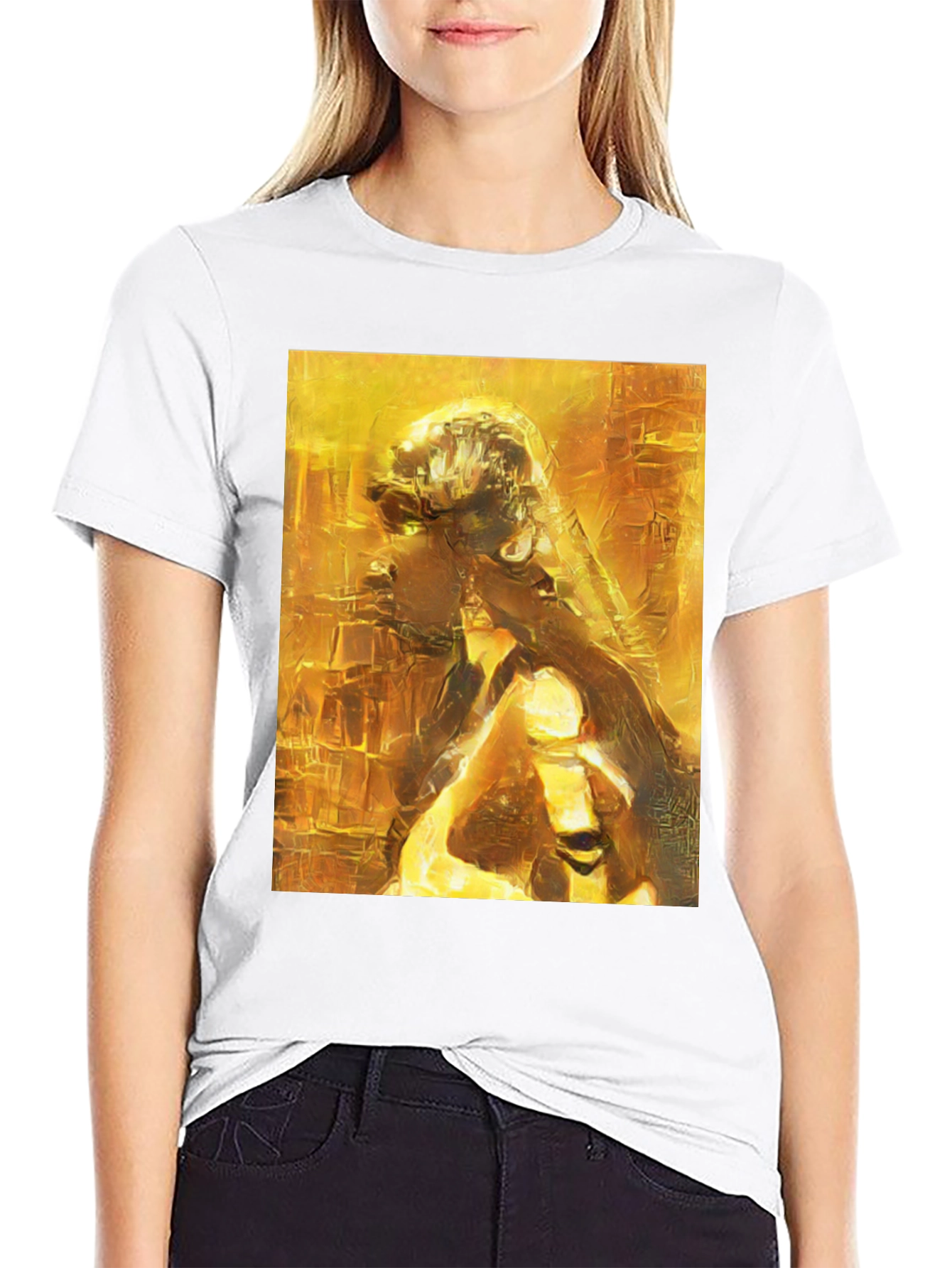Golden Abstract Art Black T-Shirt