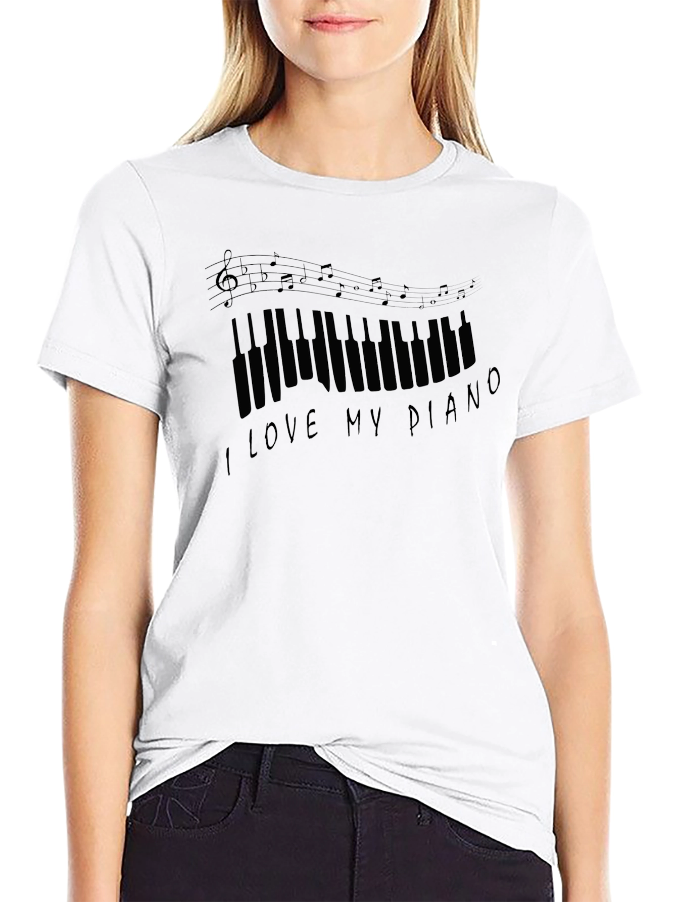 I Love My Piano Black Graphic Tee