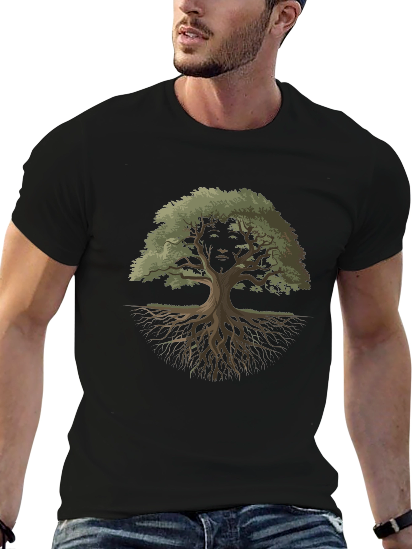 Nature Face Tree Graphic Tee - Black