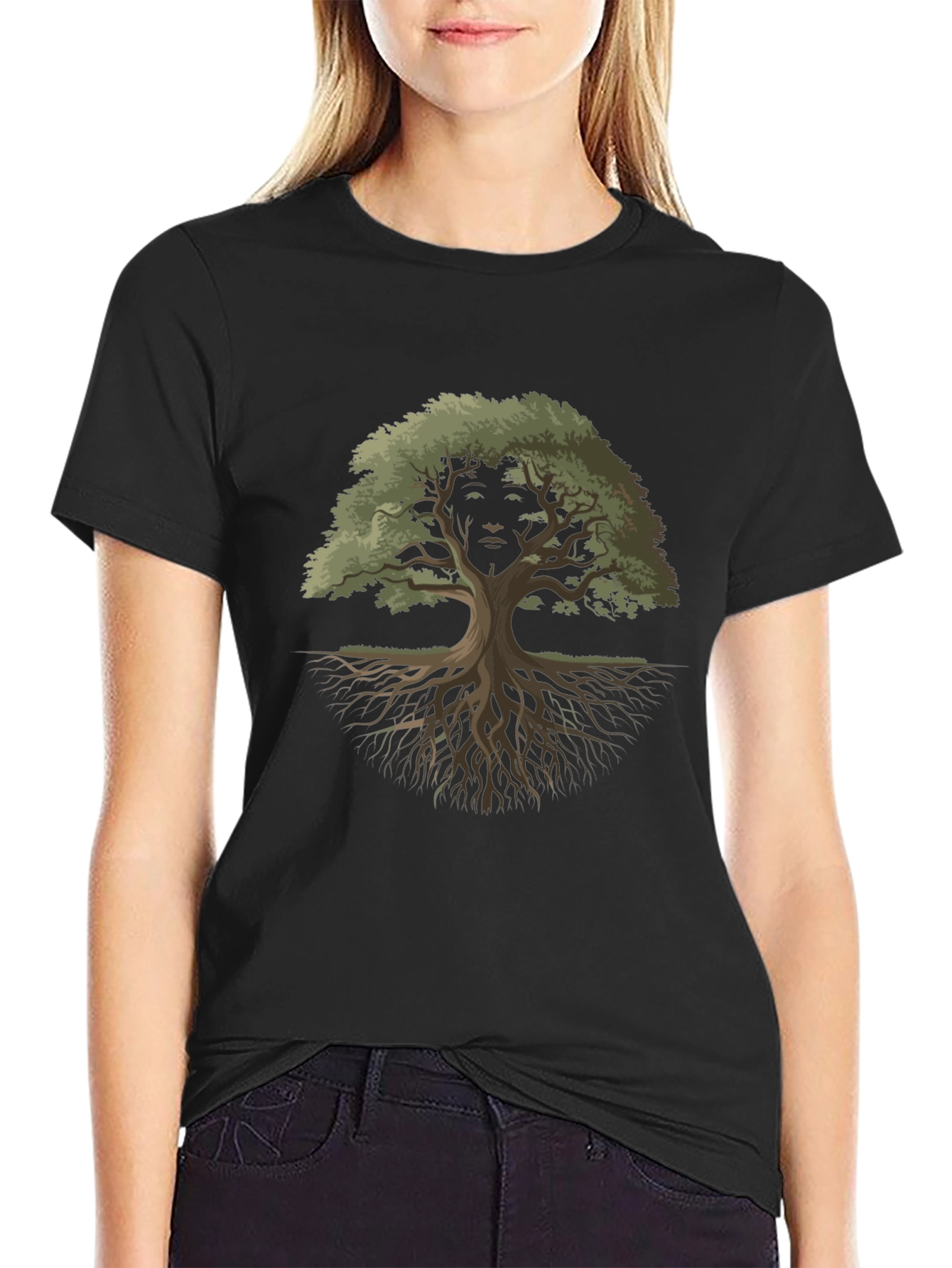 Nature Face Tree Graphic Tee - Black