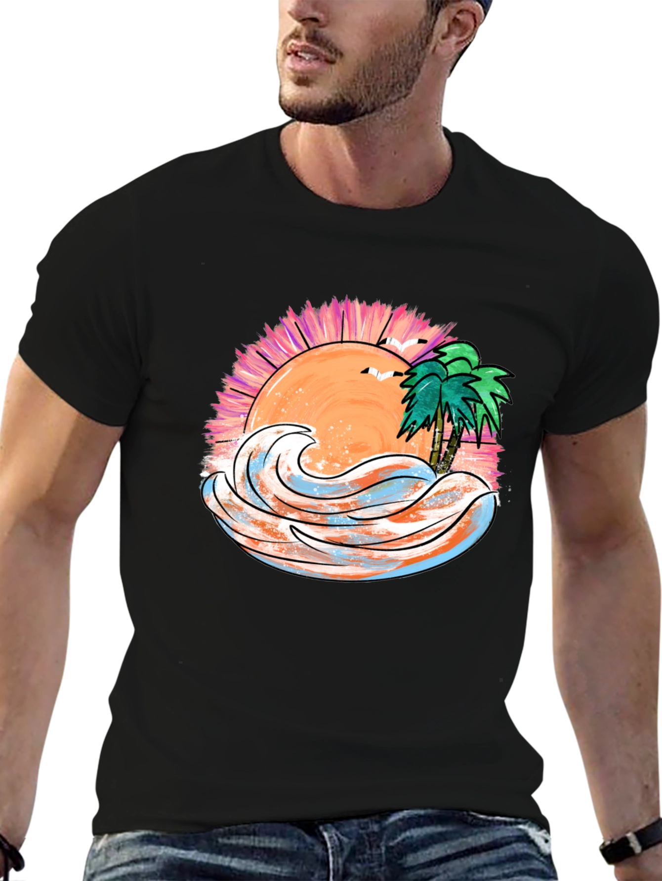 Tropical Sunset Wave Graphic Tee
