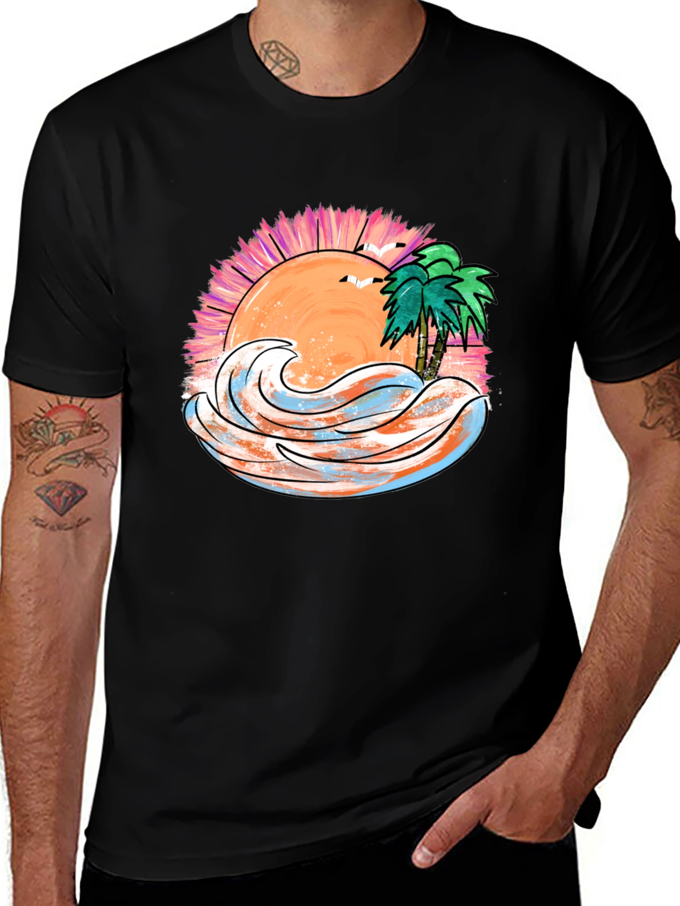 Tropical Sunset Wave Graphic Tee