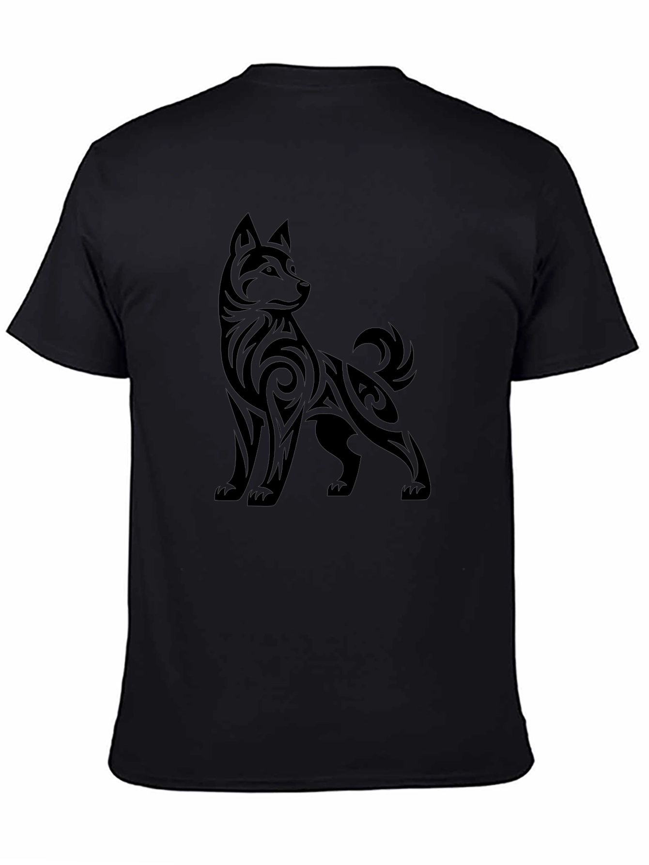 Tribal Dog Graphic Tee - Stylish Black T-Shirt