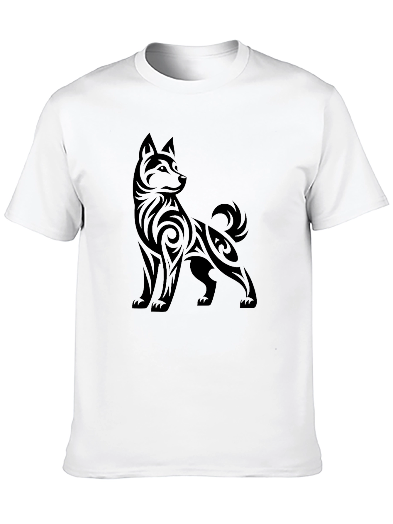 Tribal Dog Graphic Tee - Stylish Black T-Shirt