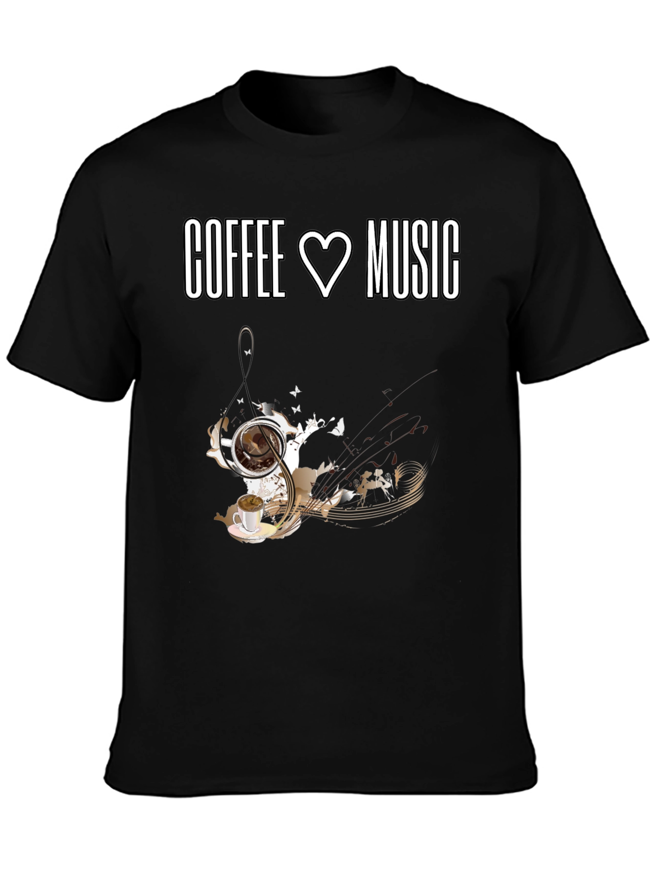 Coffee and Music Lover T-Shirt - Black